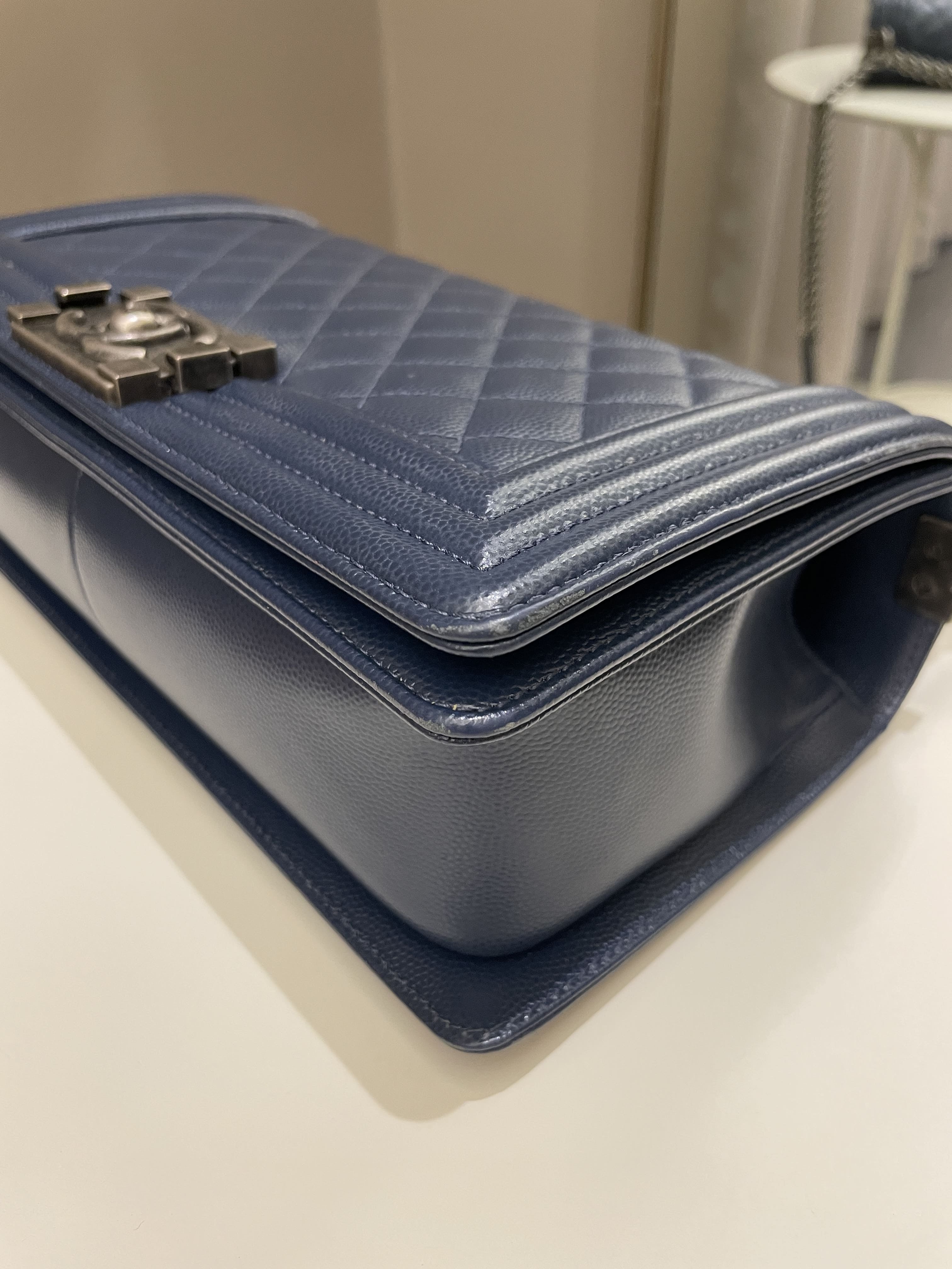 Chanel Quilted Boy Old Medium Navy Caviar