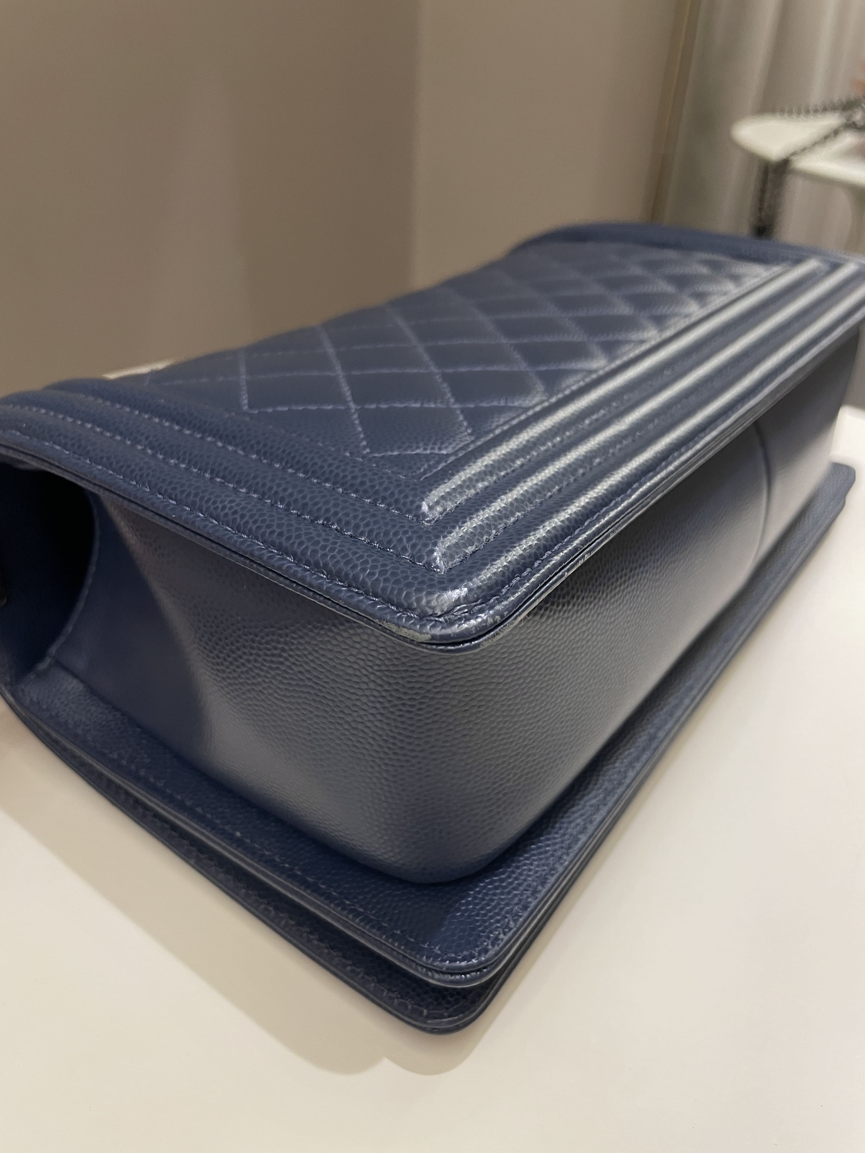Chanel Quilted Boy Old Medium Navy Caviar