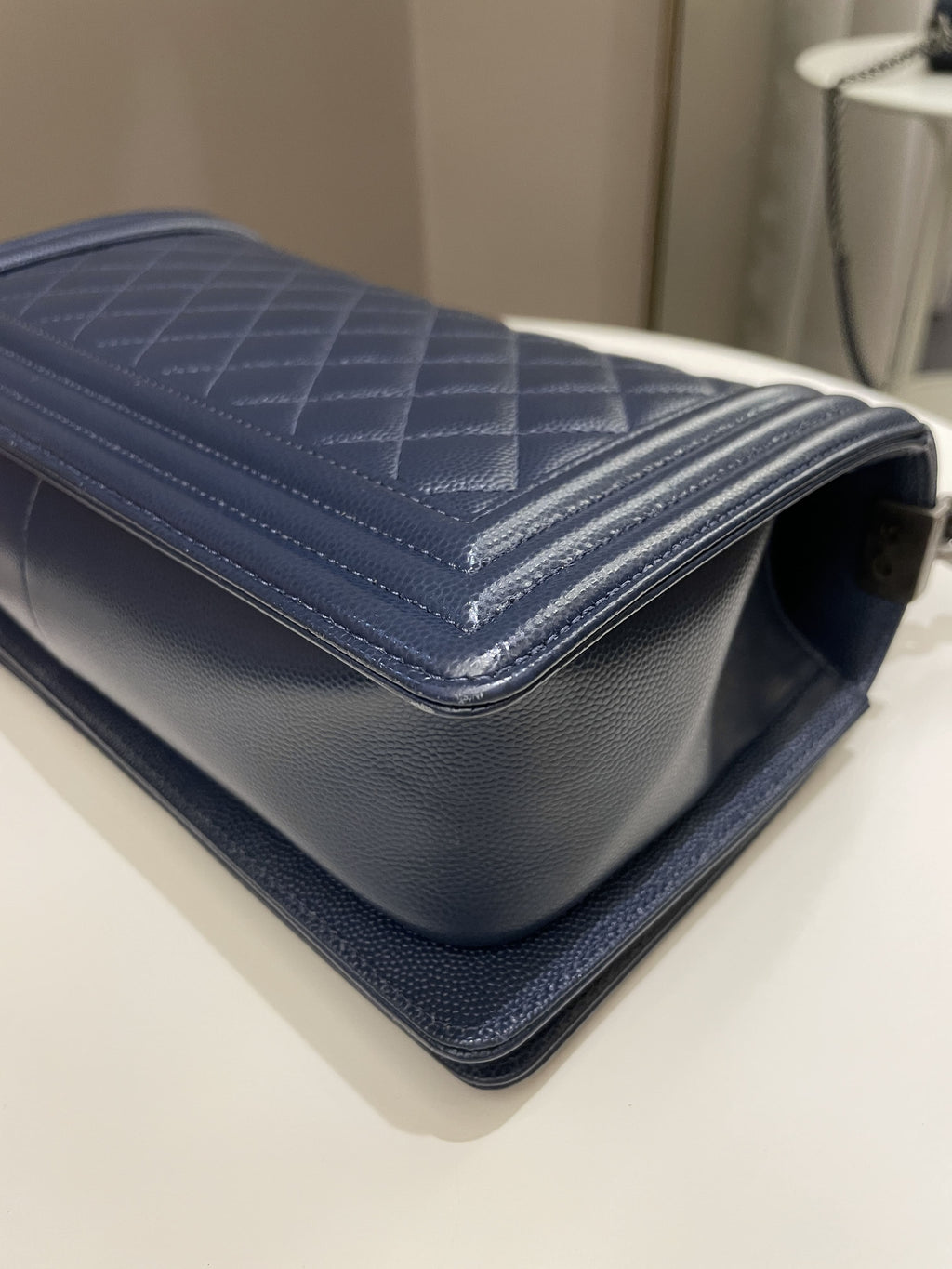 Chanel Quilted Boy Old Medium Navy Caviar