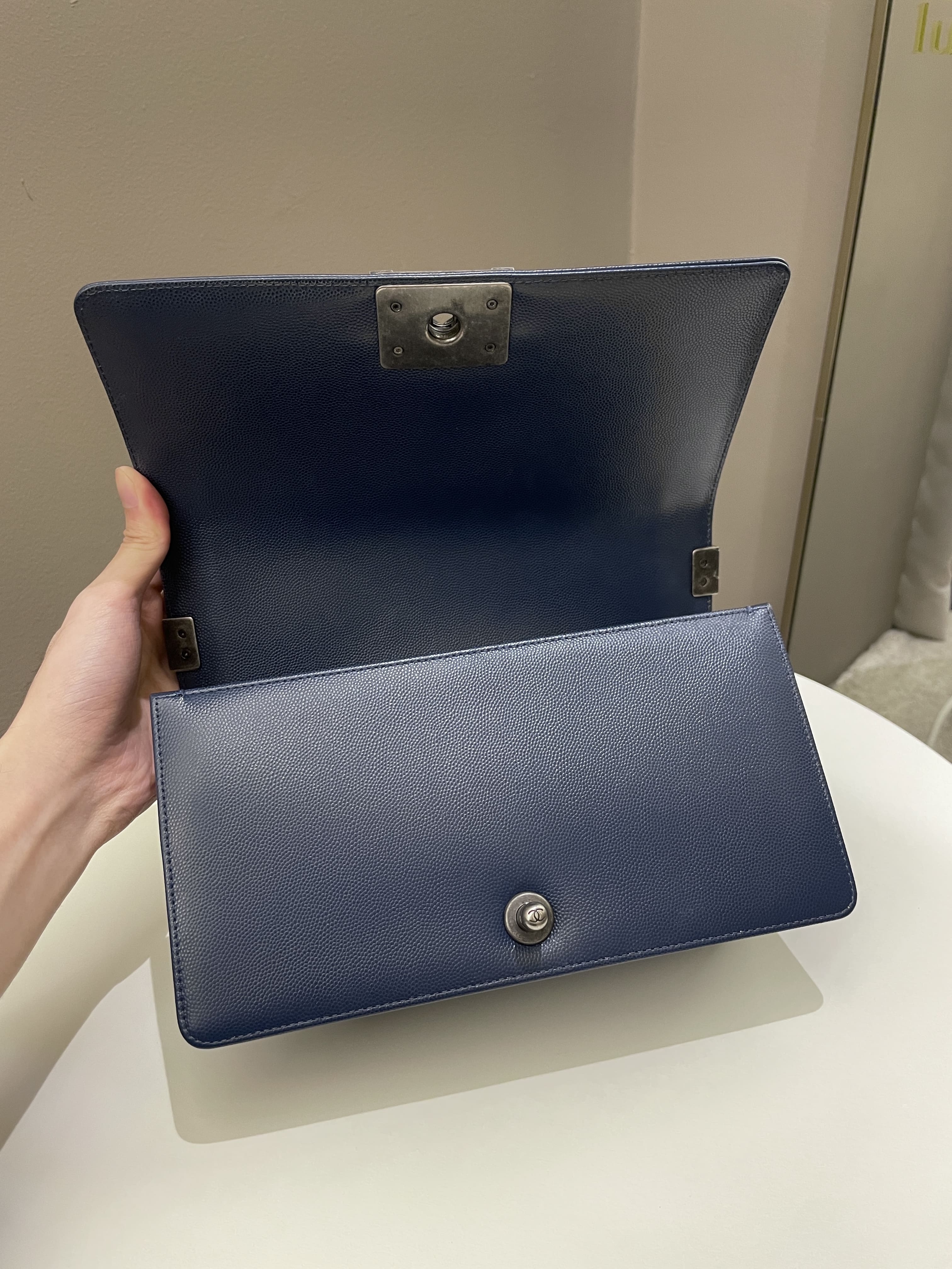 Chanel Quilted Boy Old Medium Navy Caviar