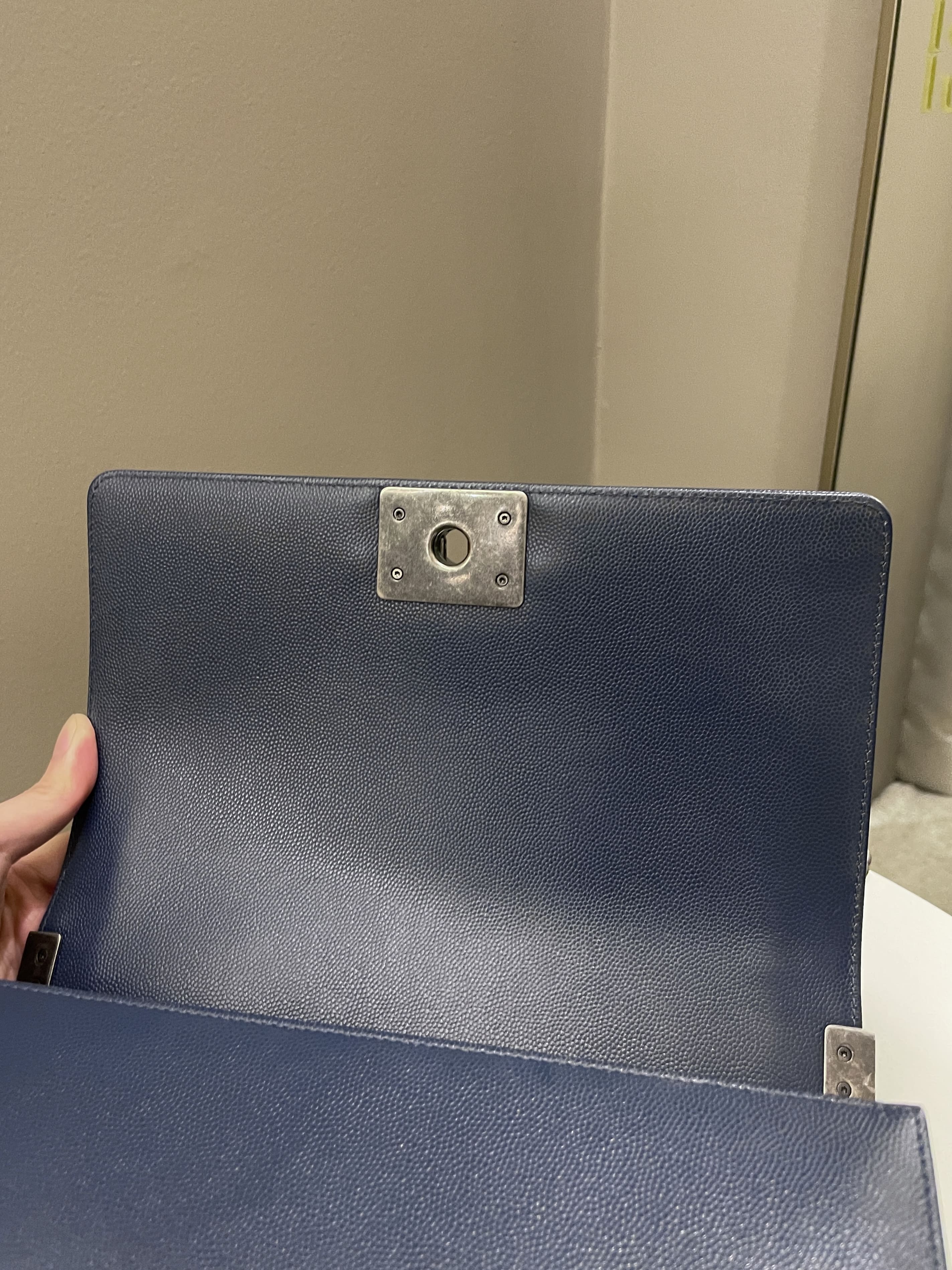 Chanel Quilted Boy Old Medium Navy Caviar