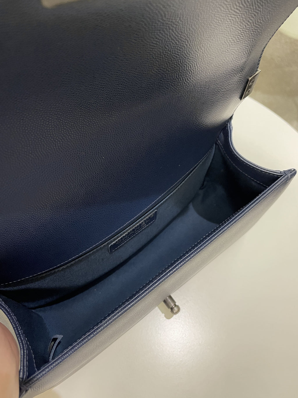 Chanel Quilted Boy Old Medium Navy Caviar