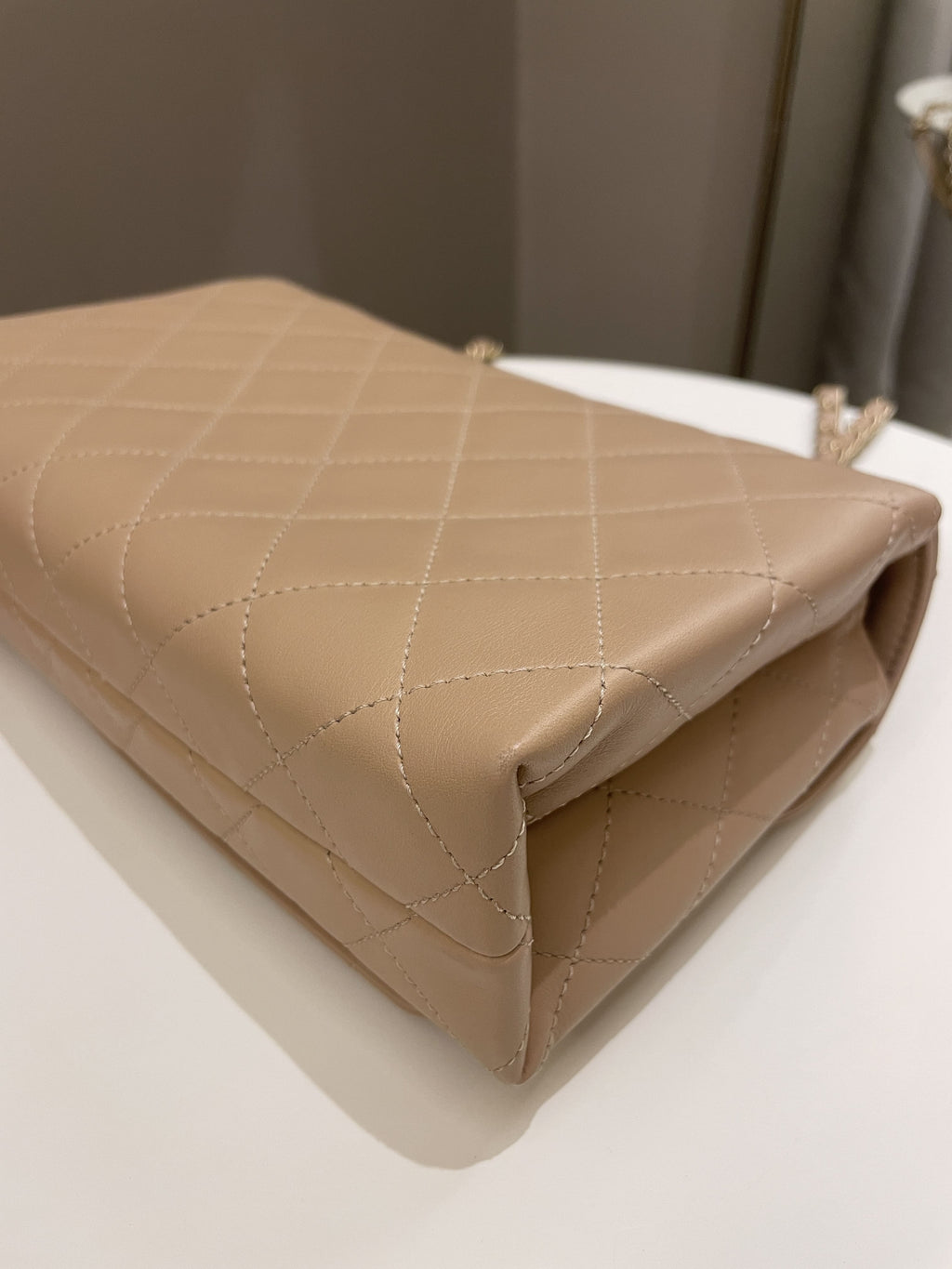 Chanel C H A N E L Lettering Flap Dark Beige Calfskin
