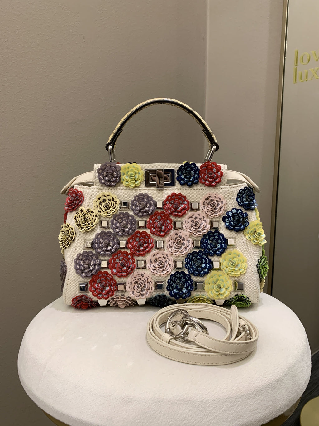 Fendi Peekabo Floral Embellished Ivory / Multi Color