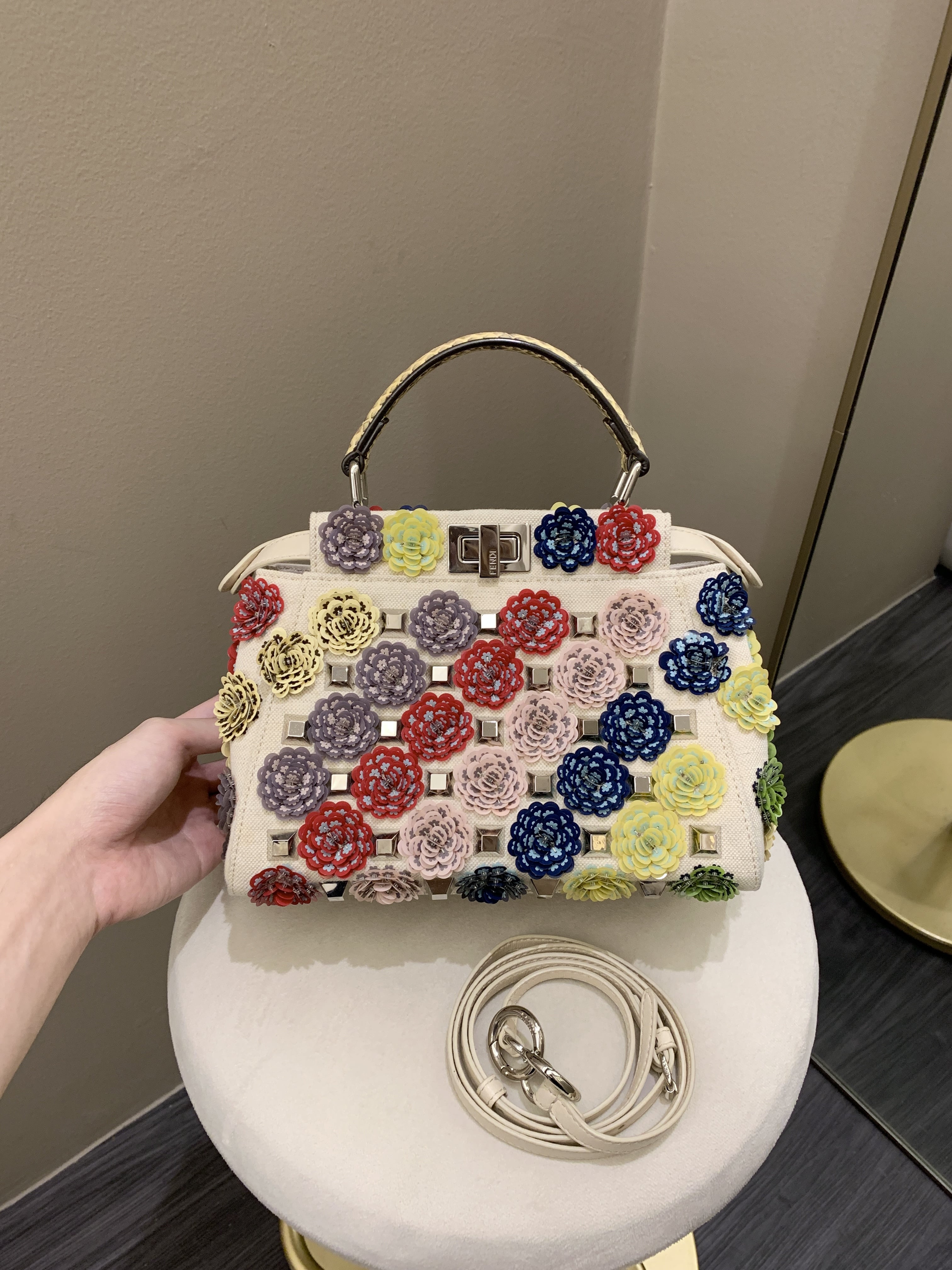 Fendi Peekabo Floral Embellished Ivory / Multi Color
