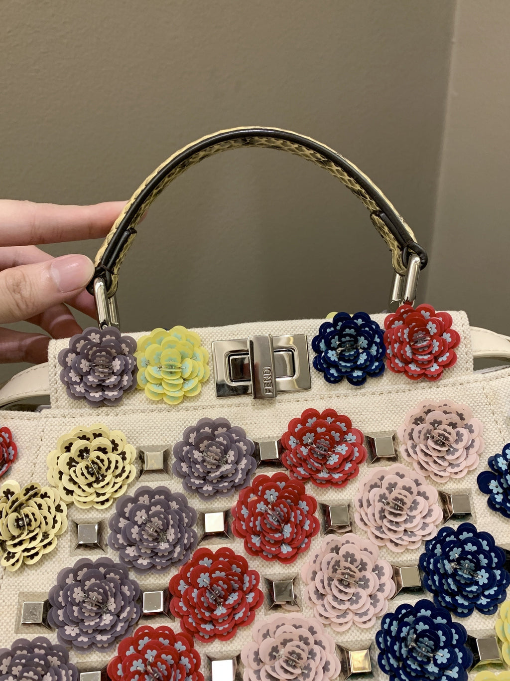 Fendi Peekabo Floral Embellished Ivory / Multi Color