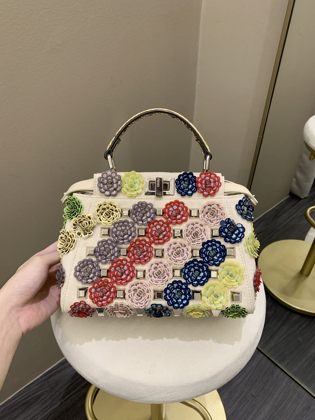 Fendi Peekabo Floral Embellished Ivory / Multi Color