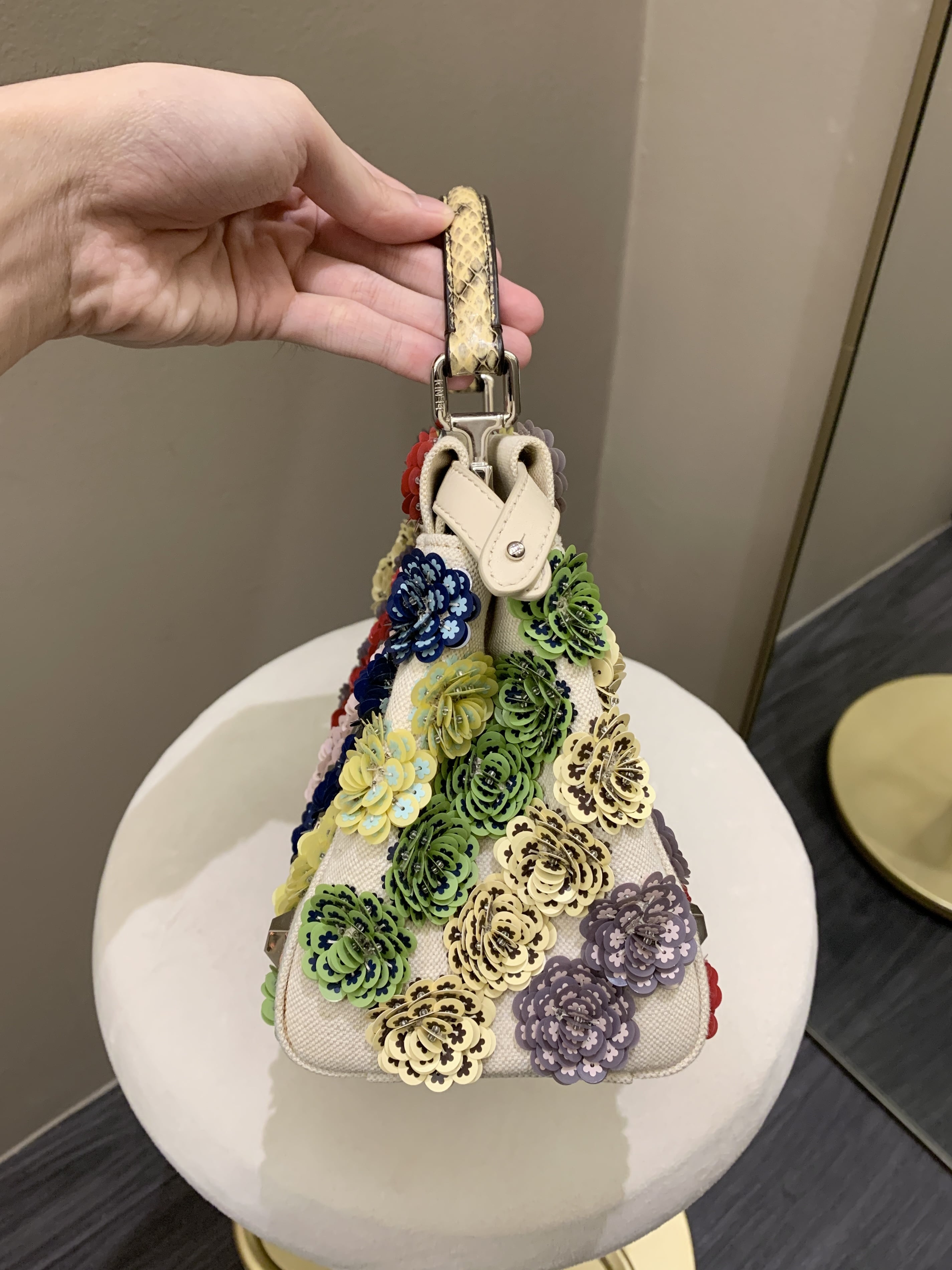 Fendi Peekabo Floral Embellished Ivory / Multi Color