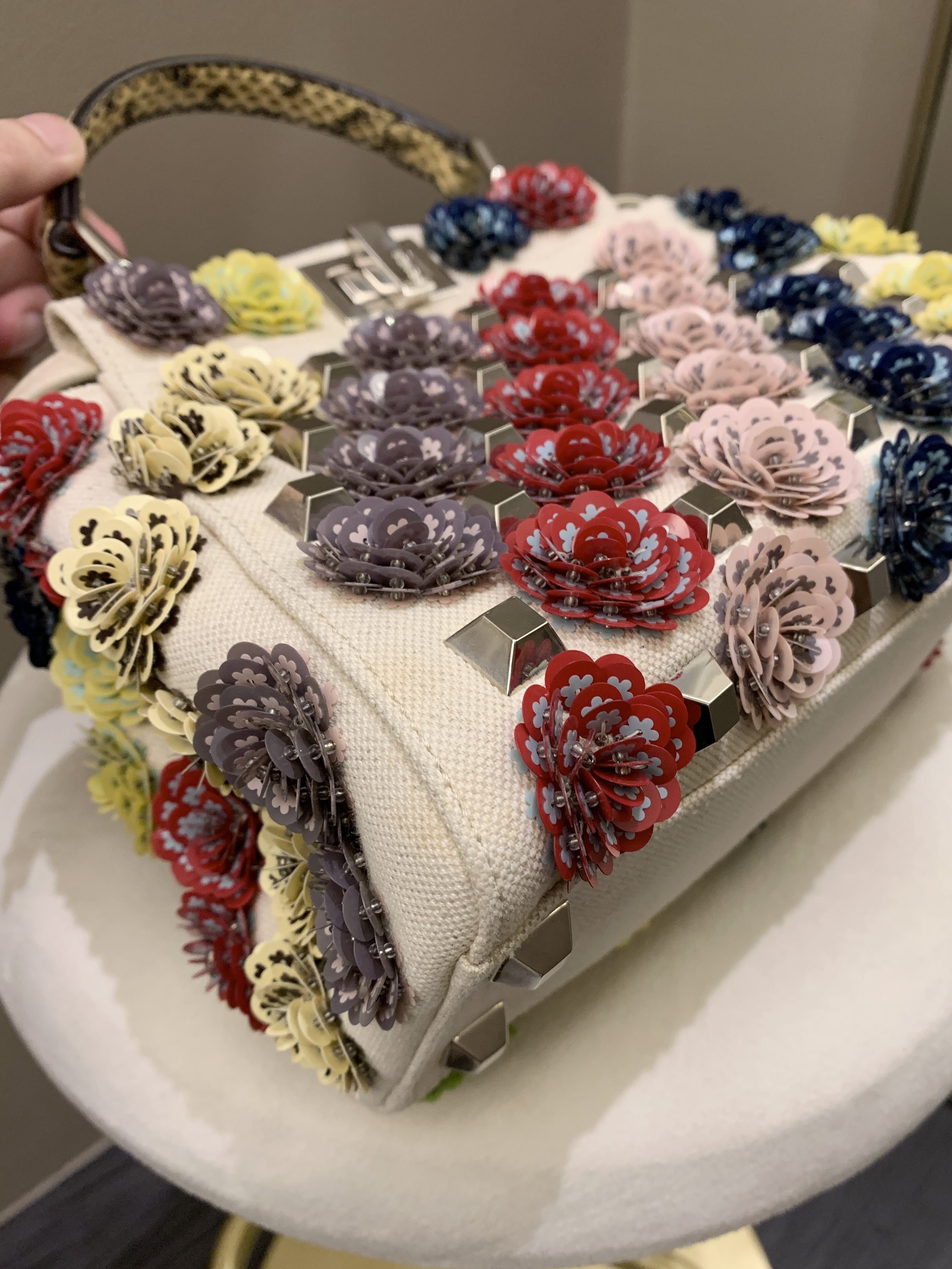 Fendi Peekabo Floral Embellished Ivory / Multi Color