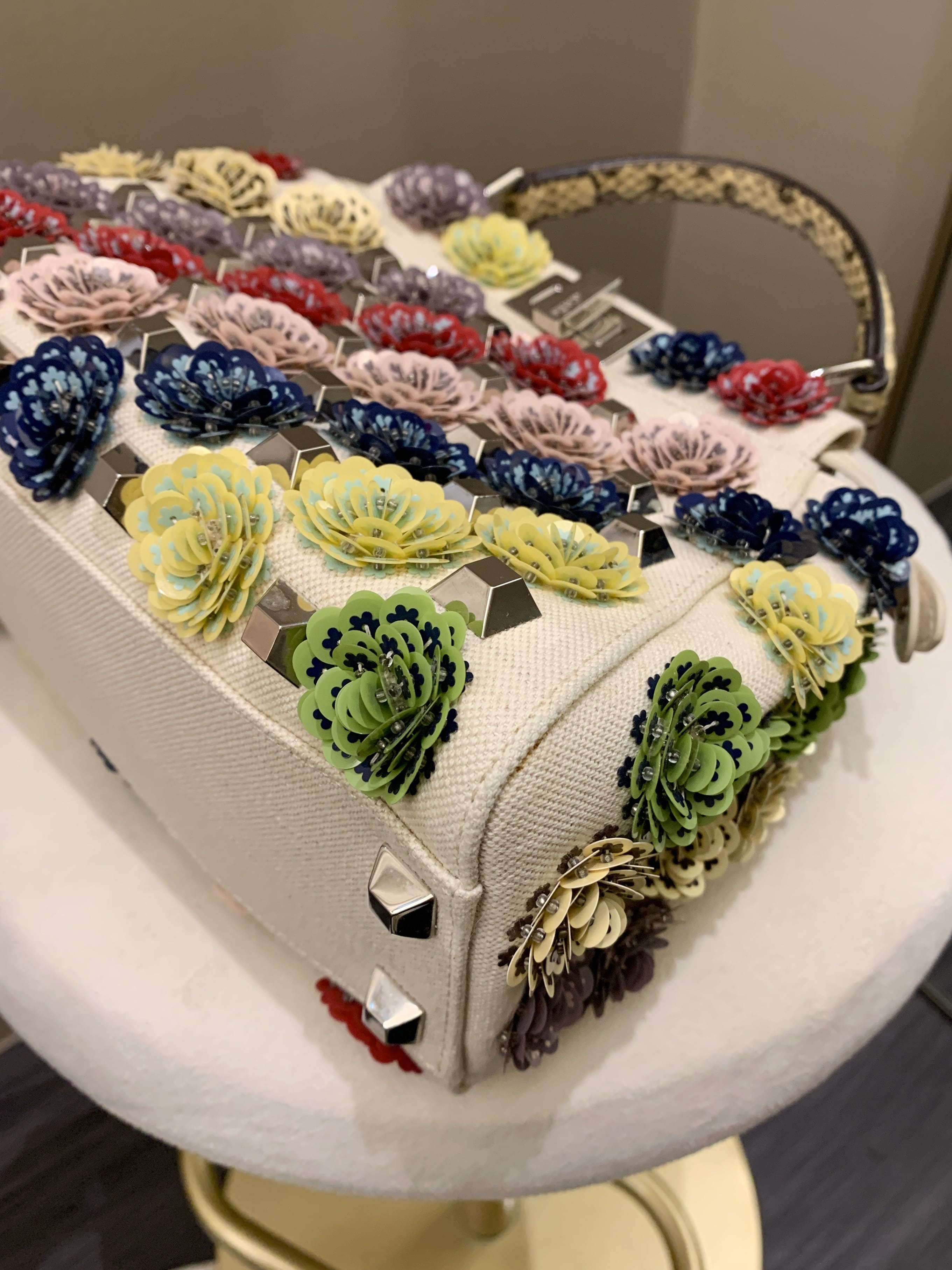 Fendi Peekabo Floral Embellished Ivory / Multi Color