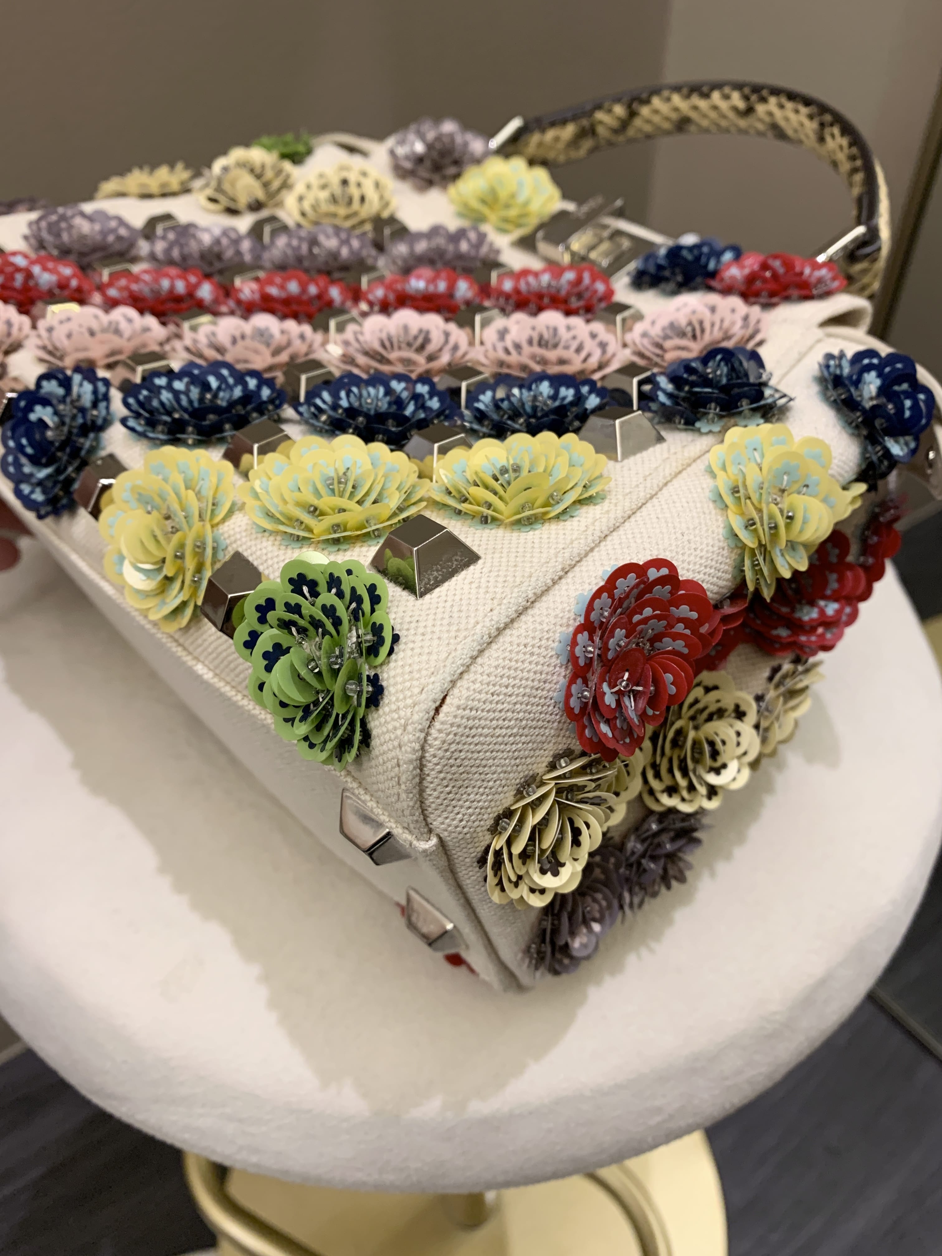 Fendi Peekabo Floral Embellished Ivory / Multi Color
