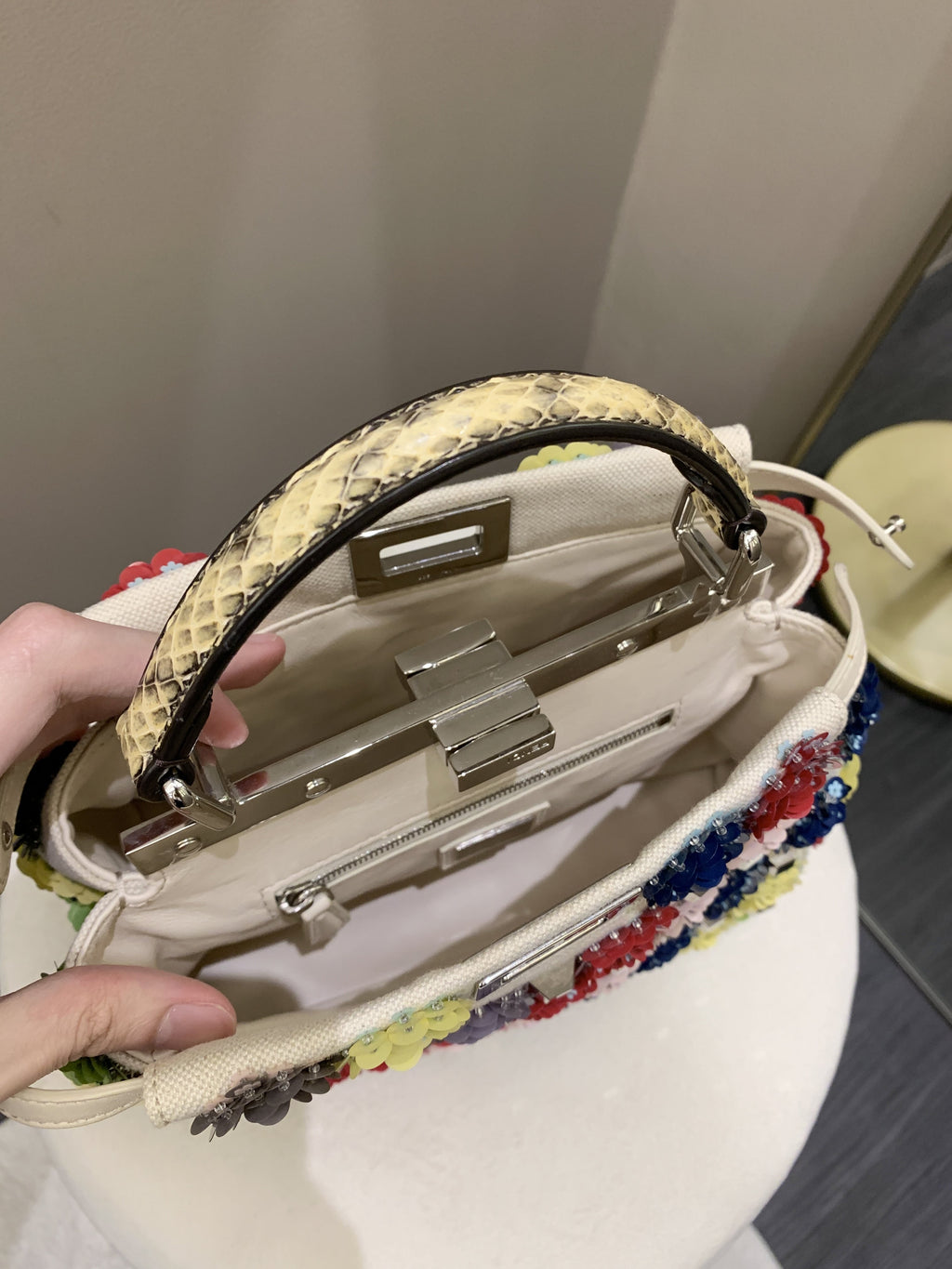 Fendi Peekabo Floral Embellished Ivory / Multi Color