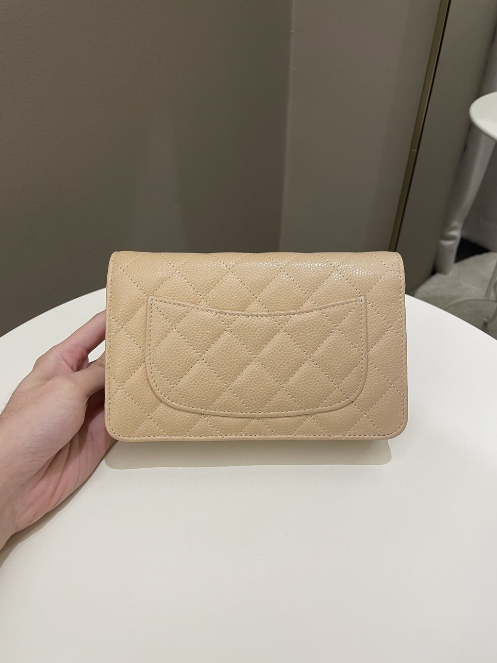 Chanel Classic Quilted Wallet on Chain Beige Caviar