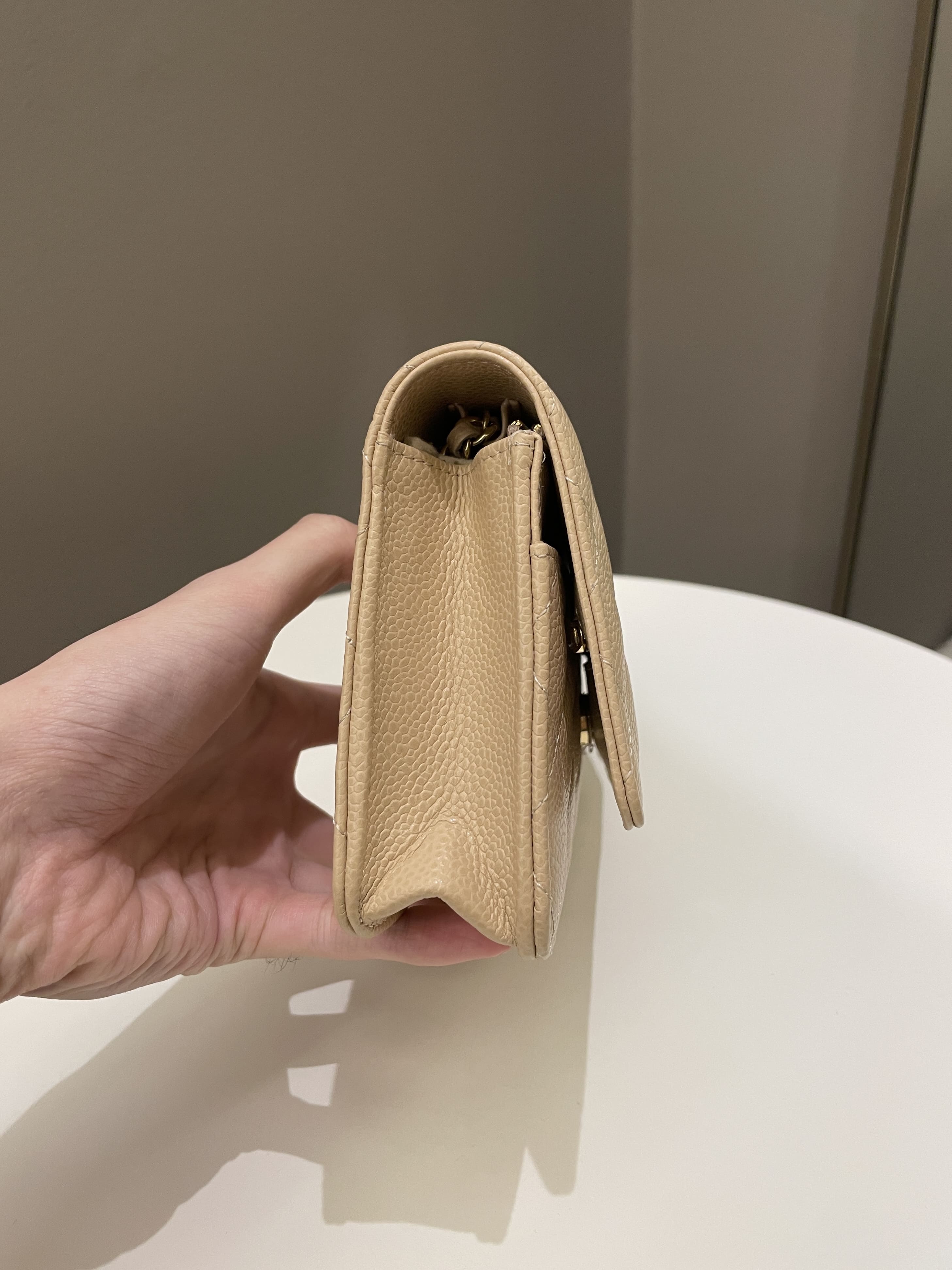 Chanel Classic Quilted Wallet on Chain Beige Caviar
