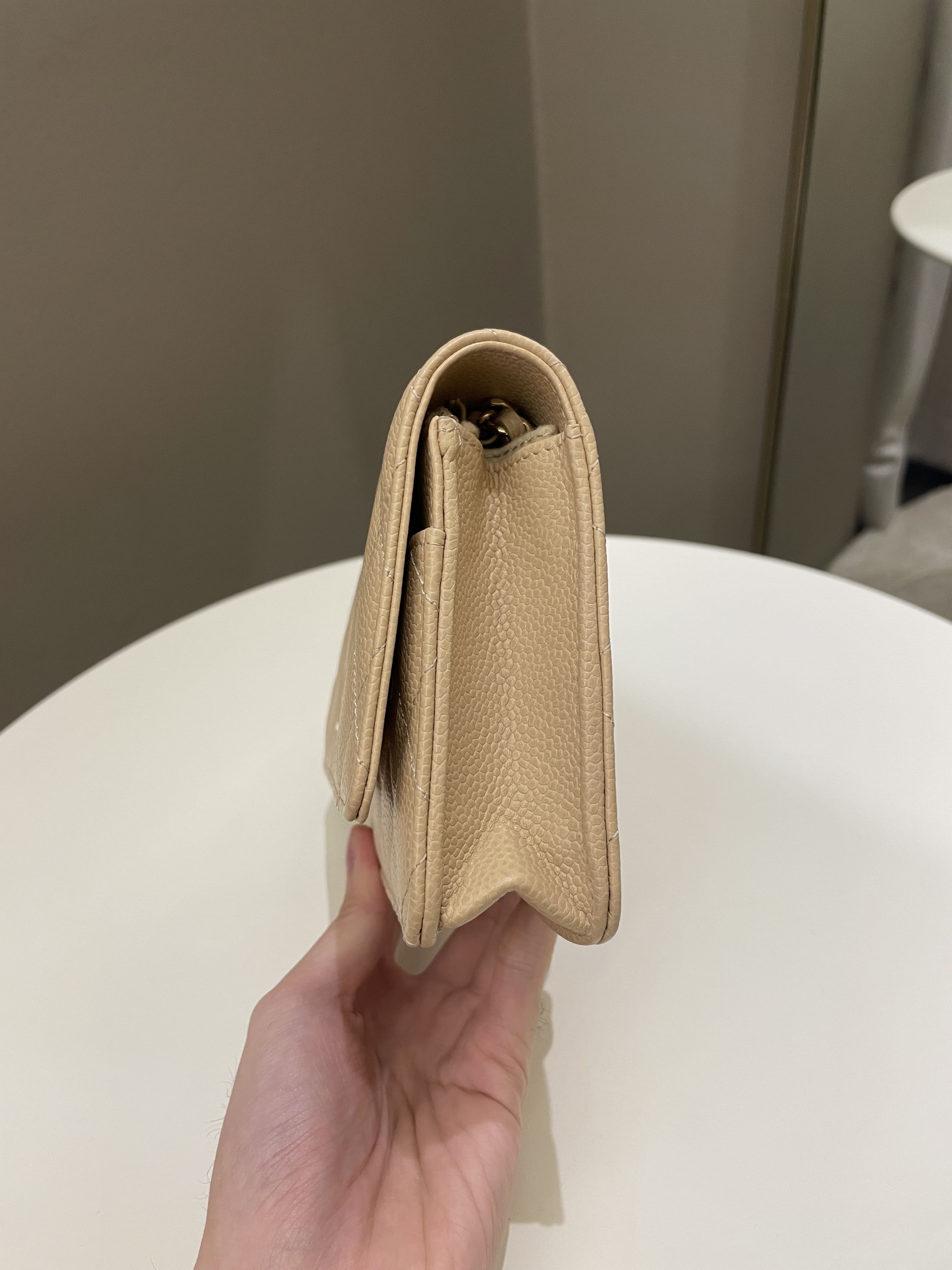 Chanel Classic Quilted Wallet on Chain Beige Caviar