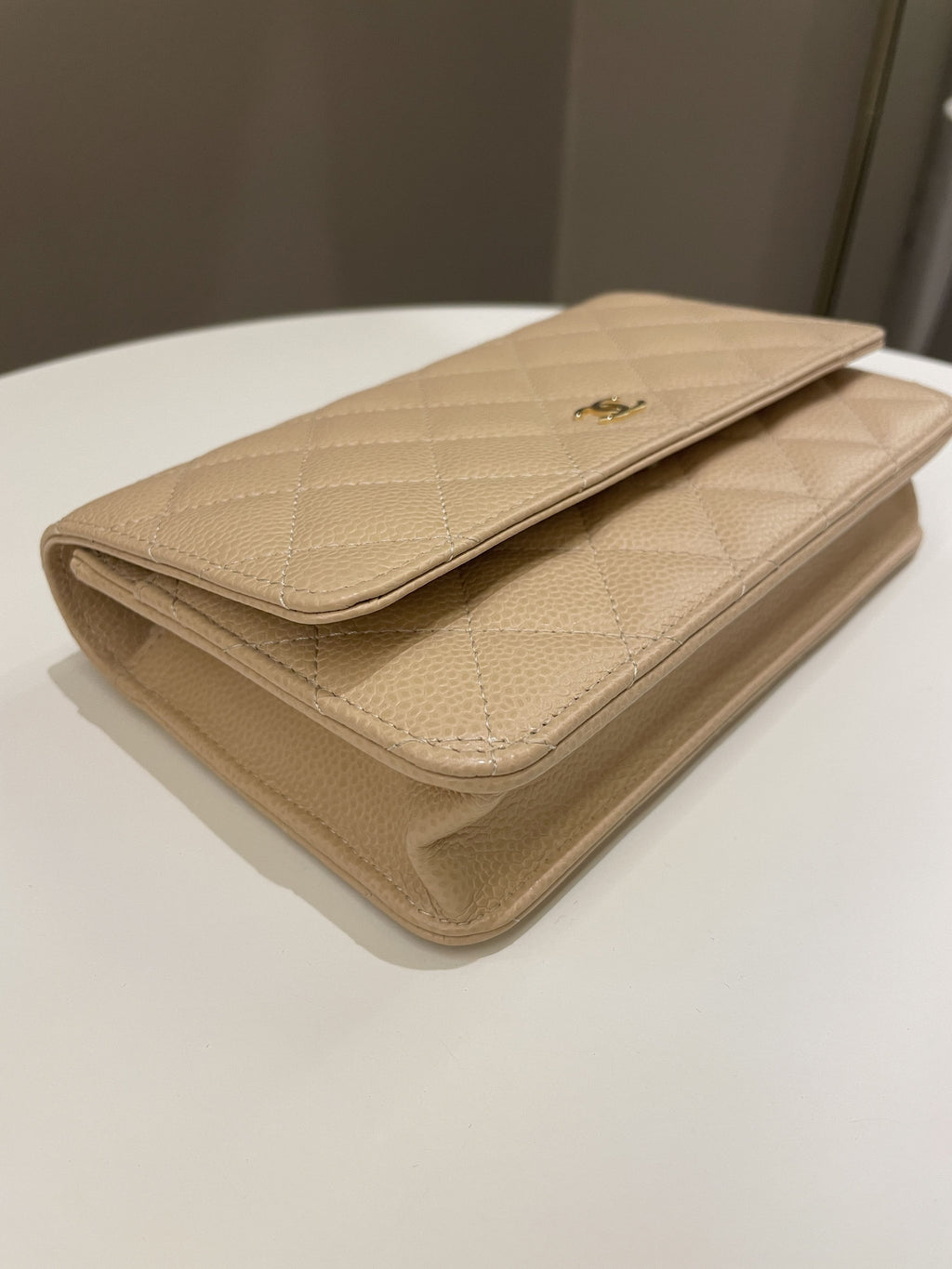 Chanel Classic Quilted Wallet on Chain Beige Caviar