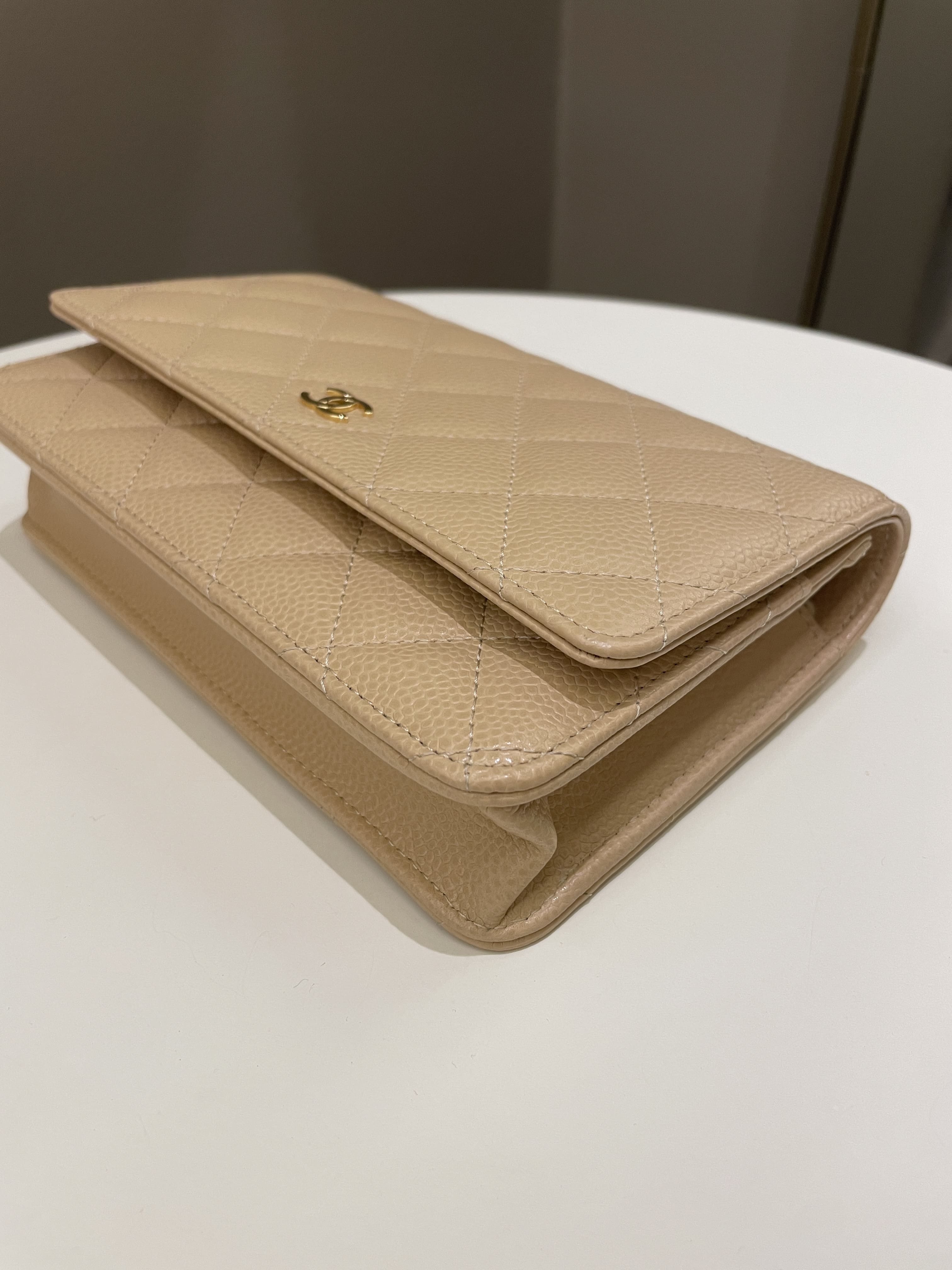 Chanel Classic Quilted Wallet on Chain Beige Caviar