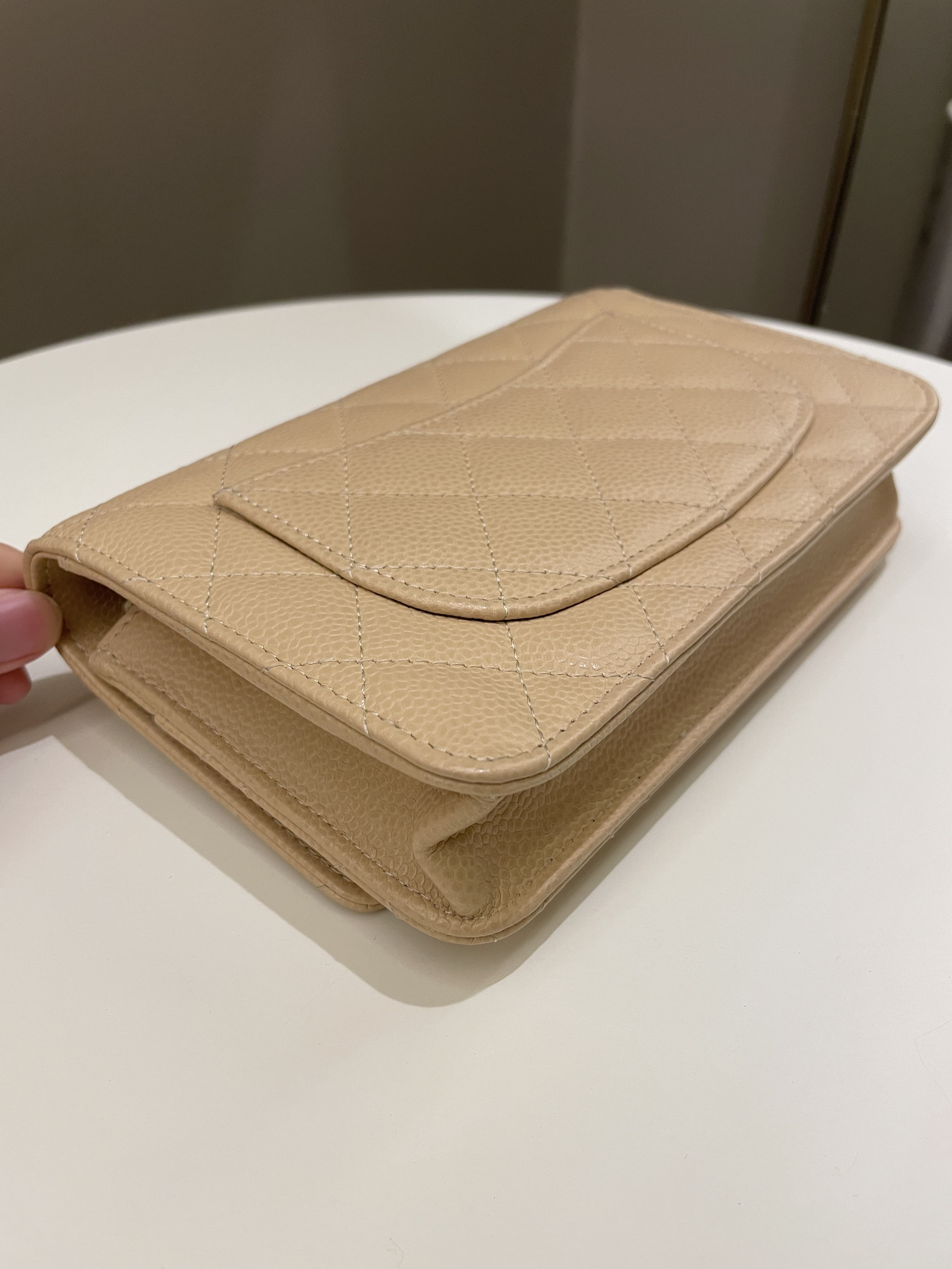 Chanel Classic Quilted Wallet on Chain Beige Caviar