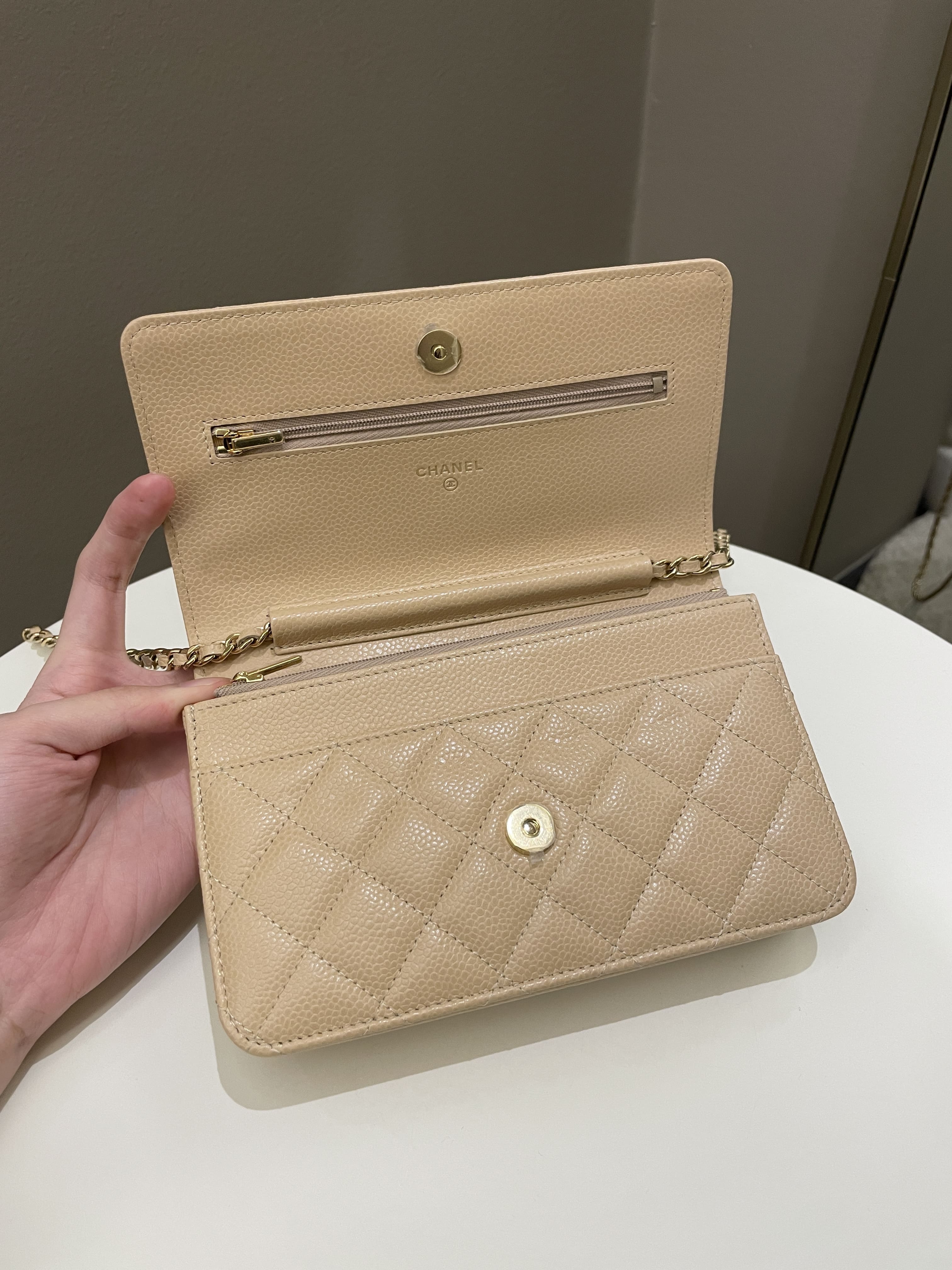Chanel Classic Quilted Wallet on Chain Beige Caviar