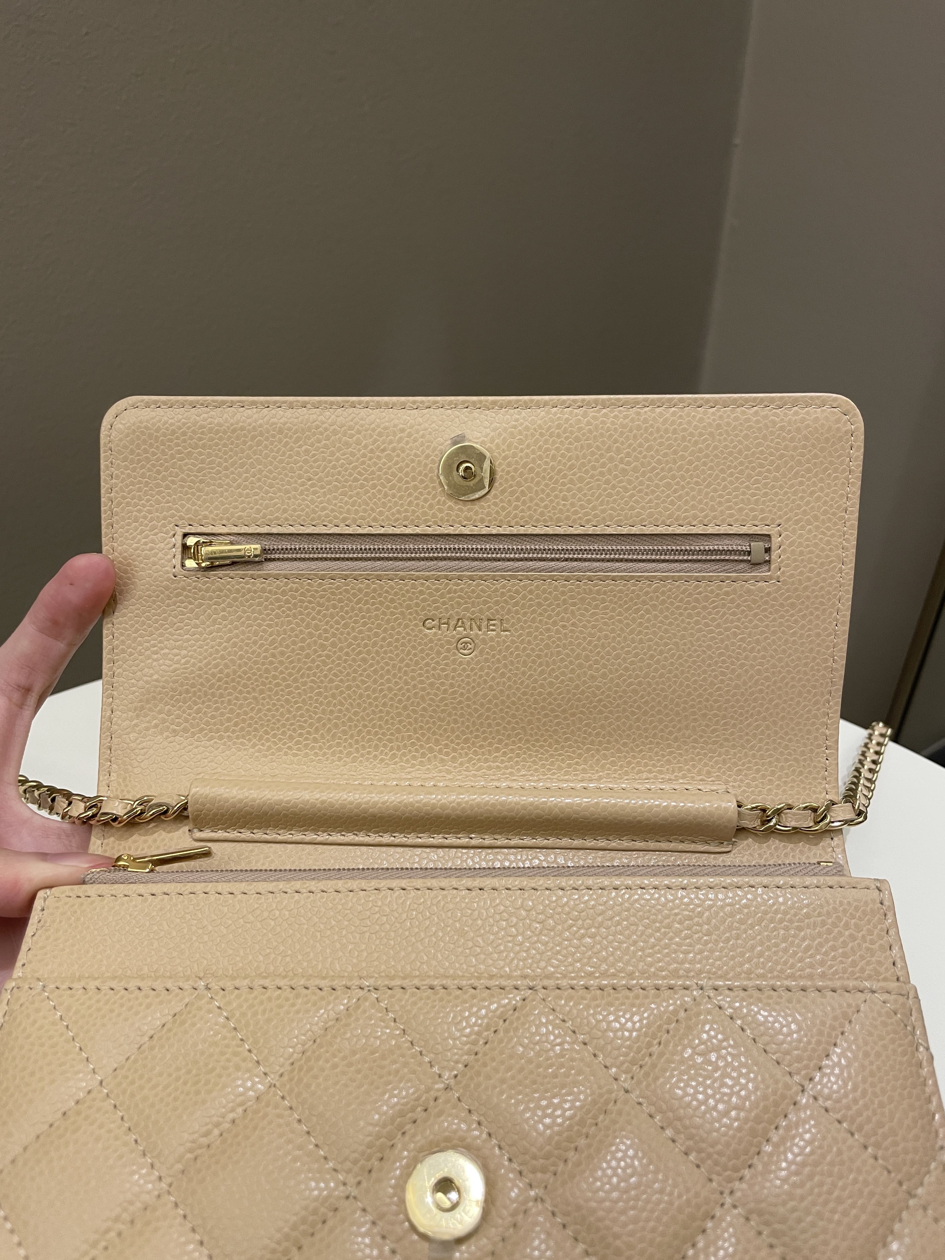 Chanel Classic Quilted Wallet on Chain Beige Caviar