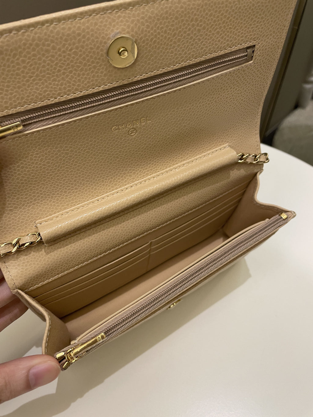 Chanel Classic Quilted Wallet on Chain Beige Caviar