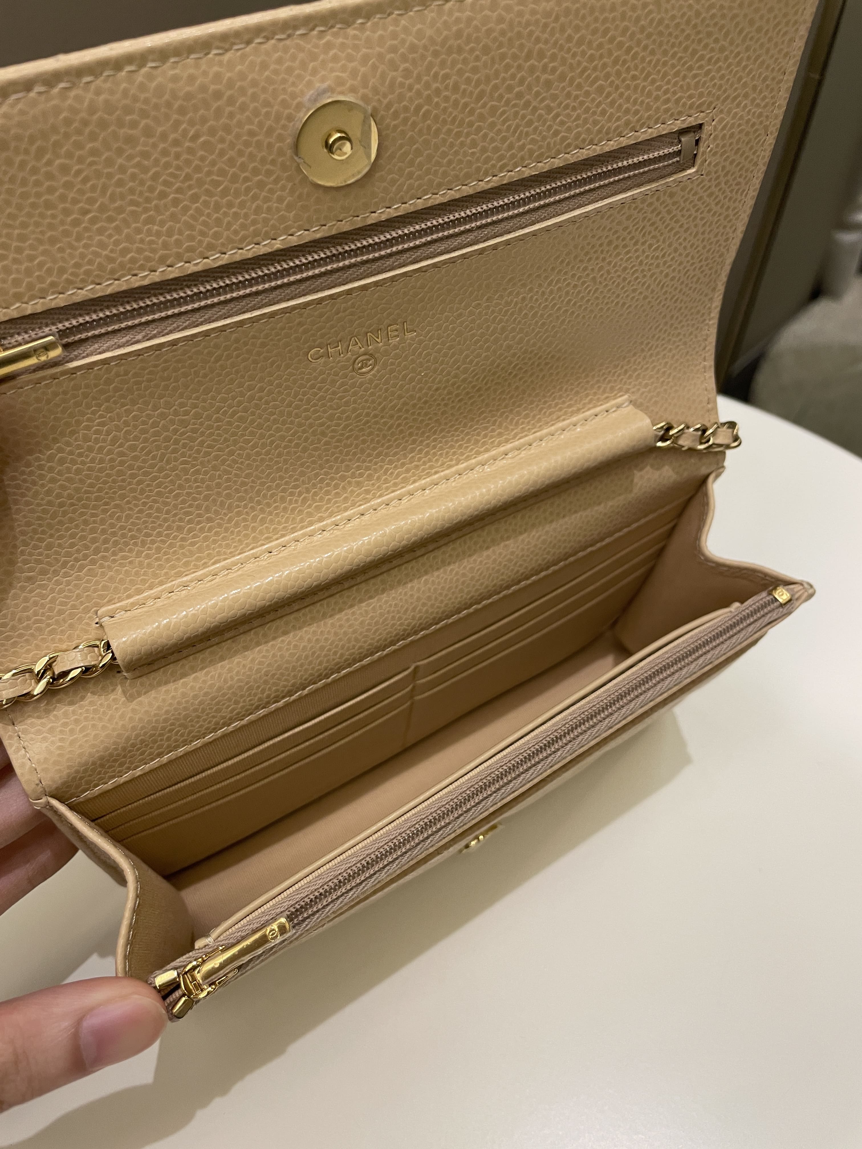 Chanel Classic Quilted Wallet on Chain Beige Caviar