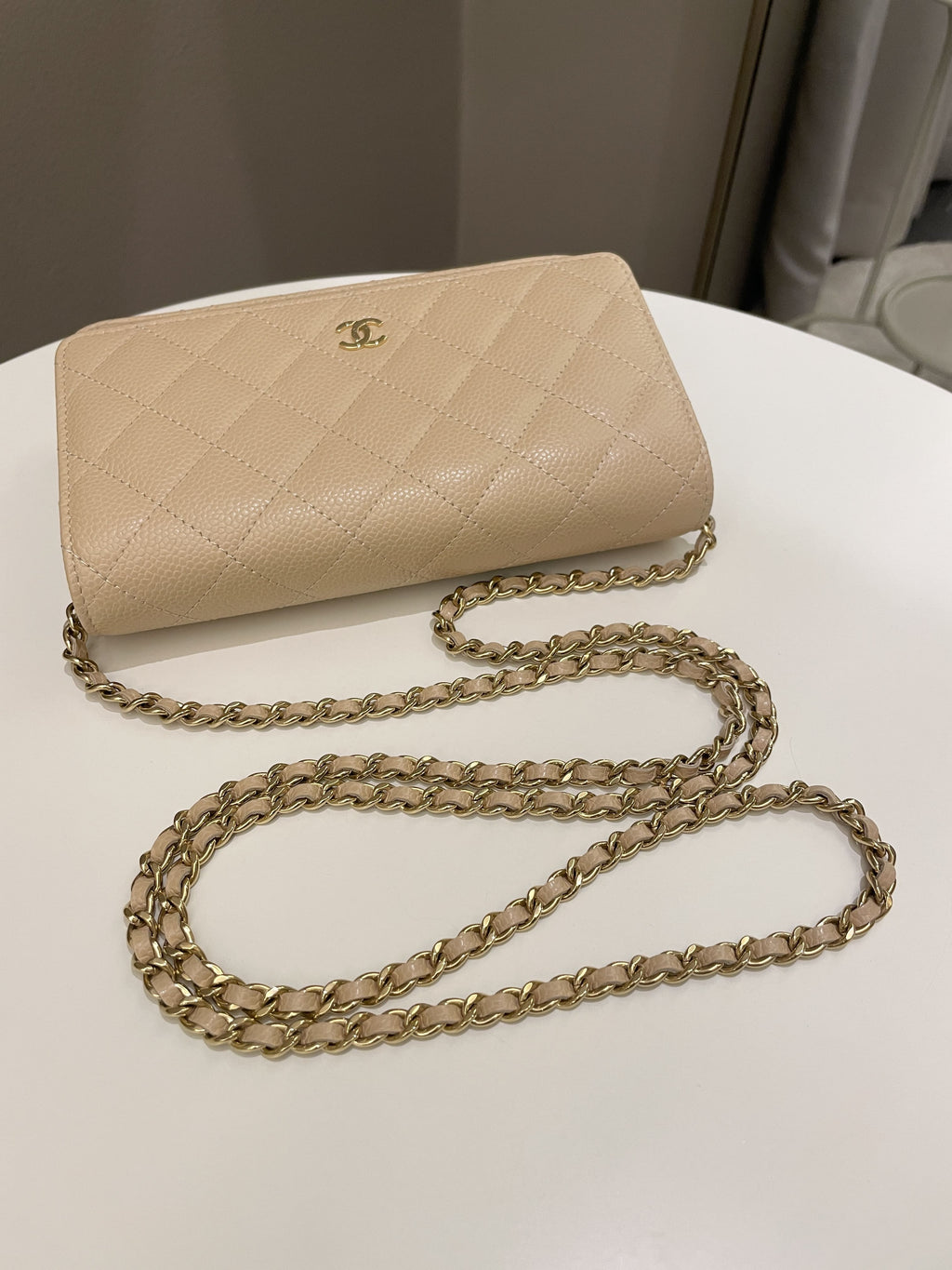 Chanel Classic Quilted Wallet on Chain Beige Caviar