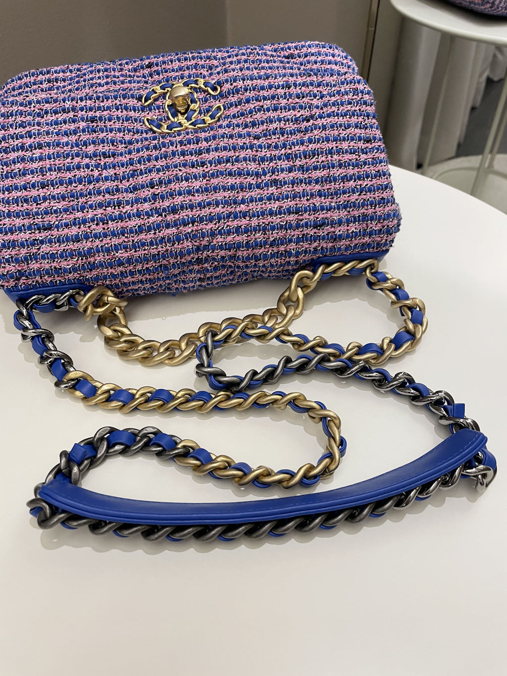 Chanel 19 Flap Bag Blue / Pink Tweed