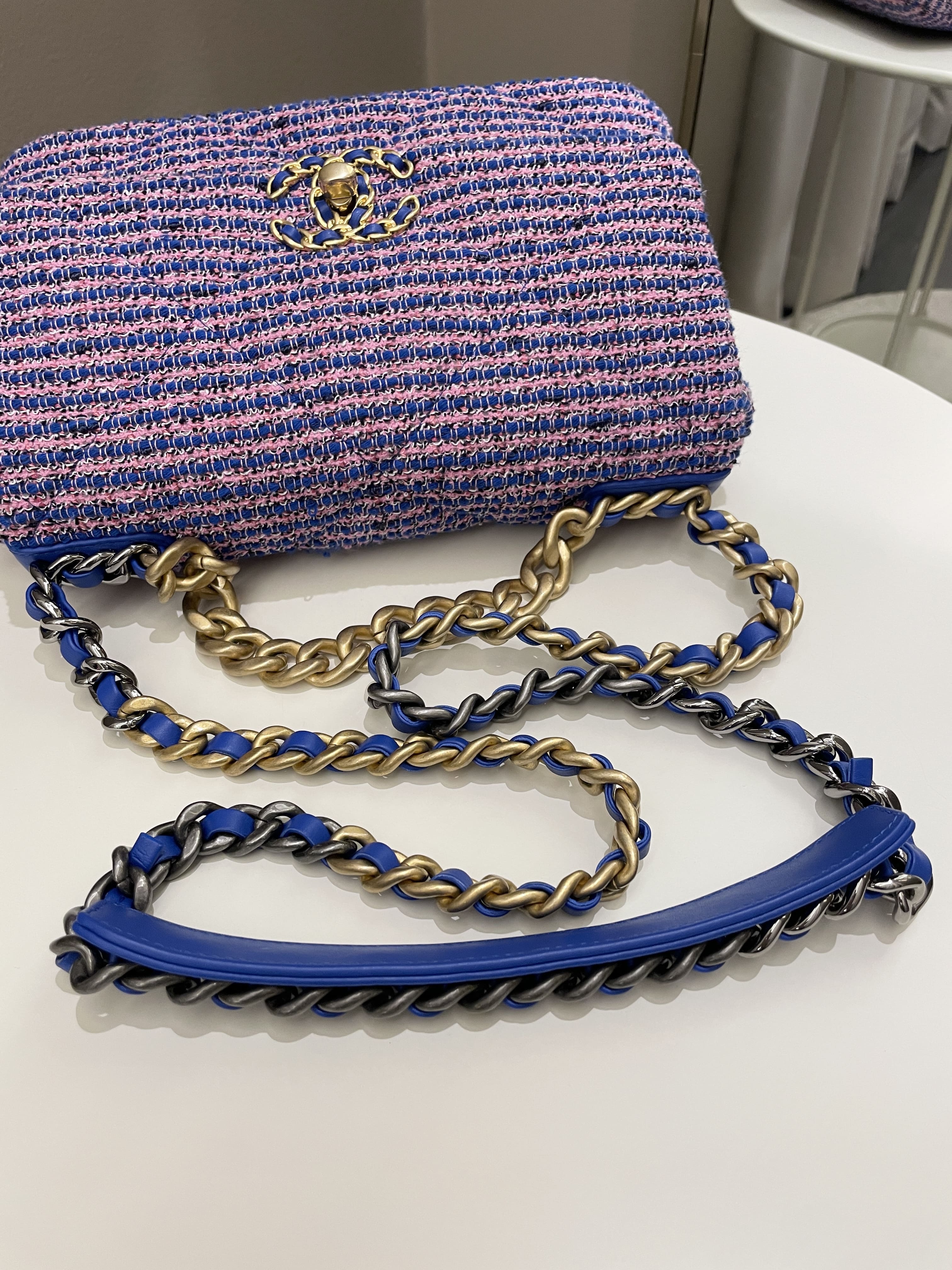 Chanel 19 Flap Bag Blue / Pink Tweed