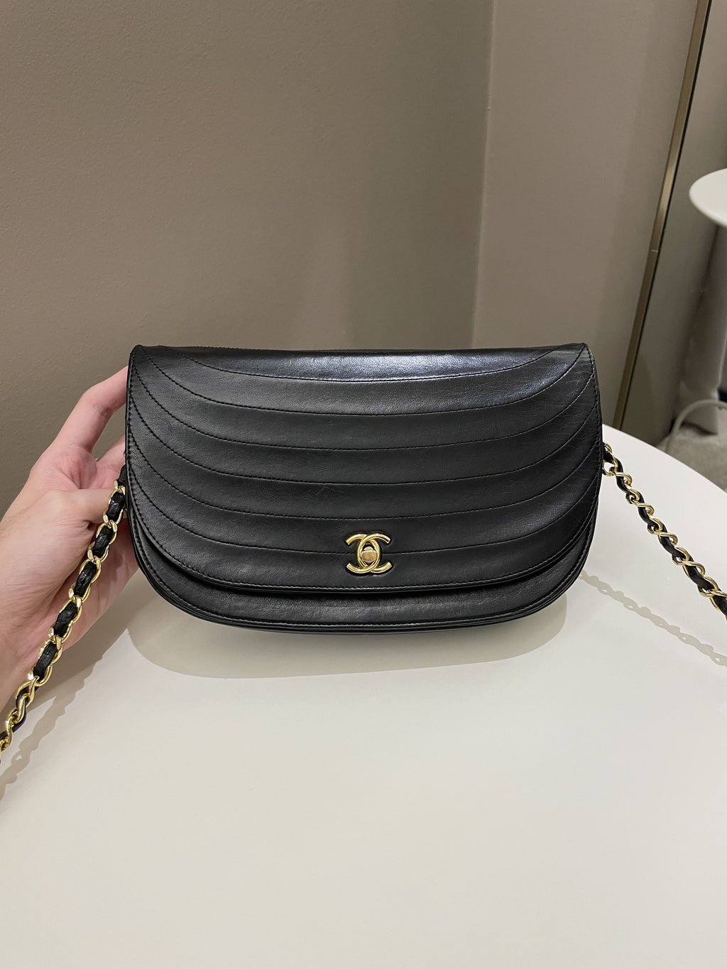 Chanel Vintage Crossbody Flap Bag Black Lambskin