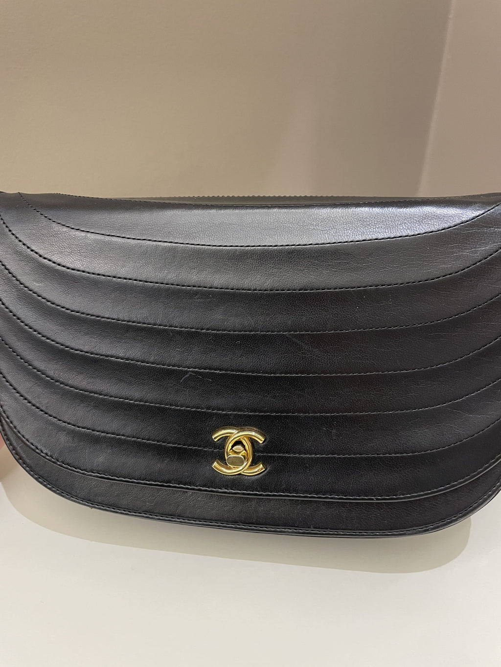 Chanel Vintage Crossbody Flap Bag Black Lambskin