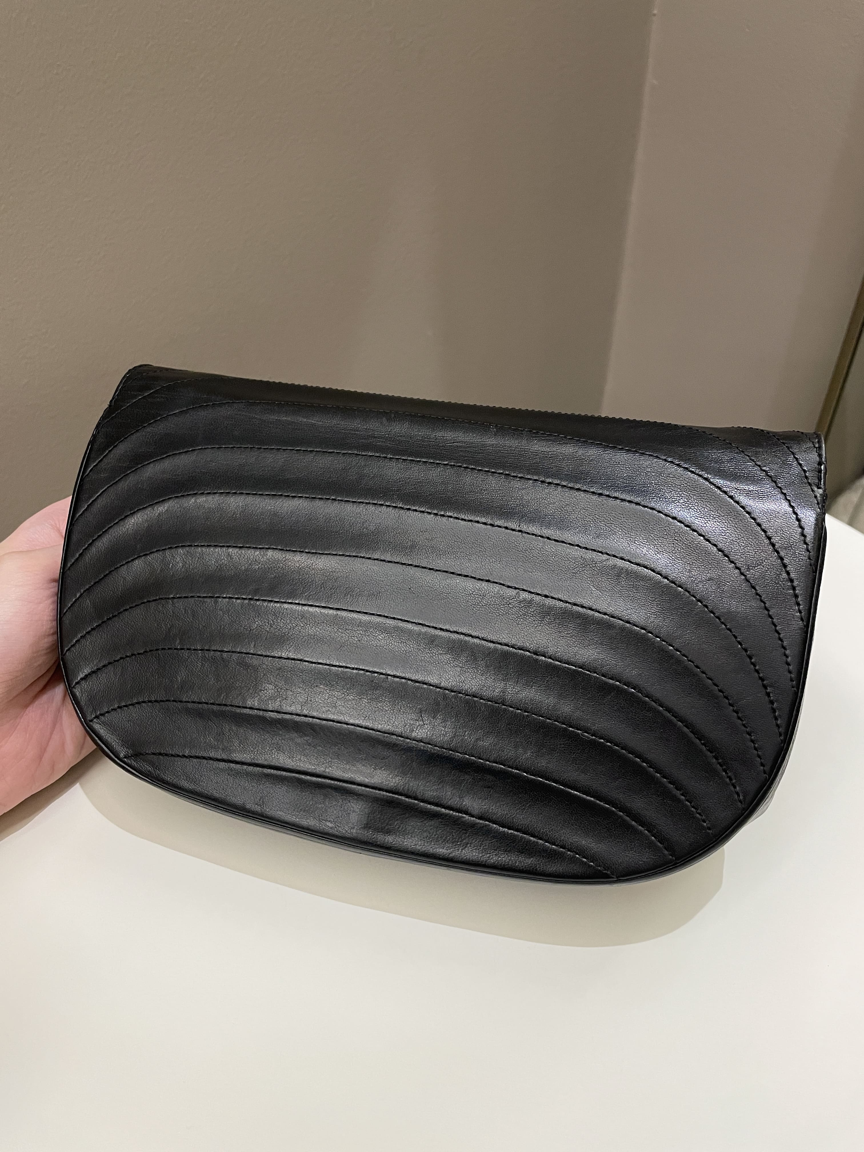 Chanel Vintage Crossbody Flap Bag Black Lambskin