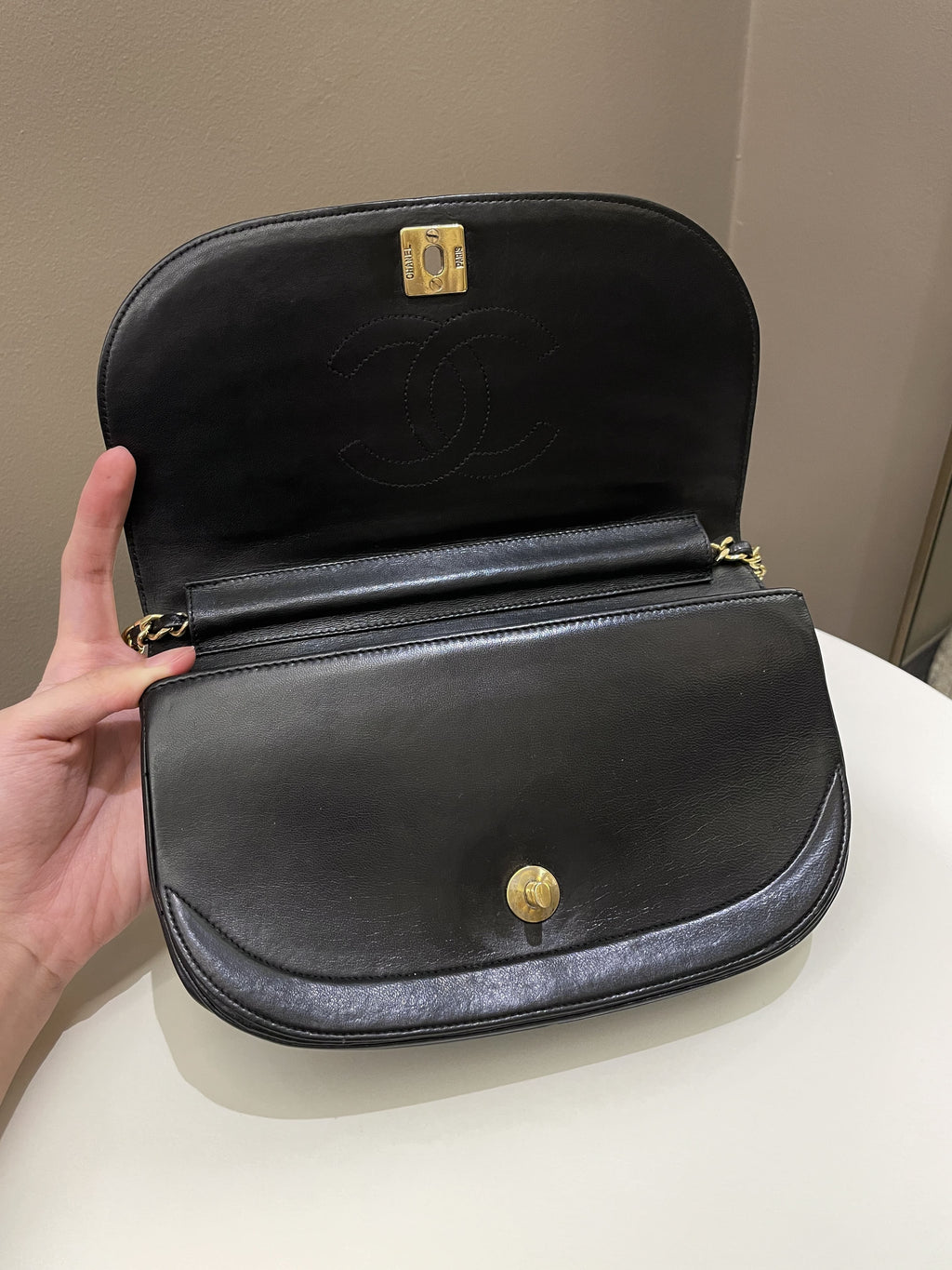 Chanel Vintage Crossbody Flap Bag Black Lambskin