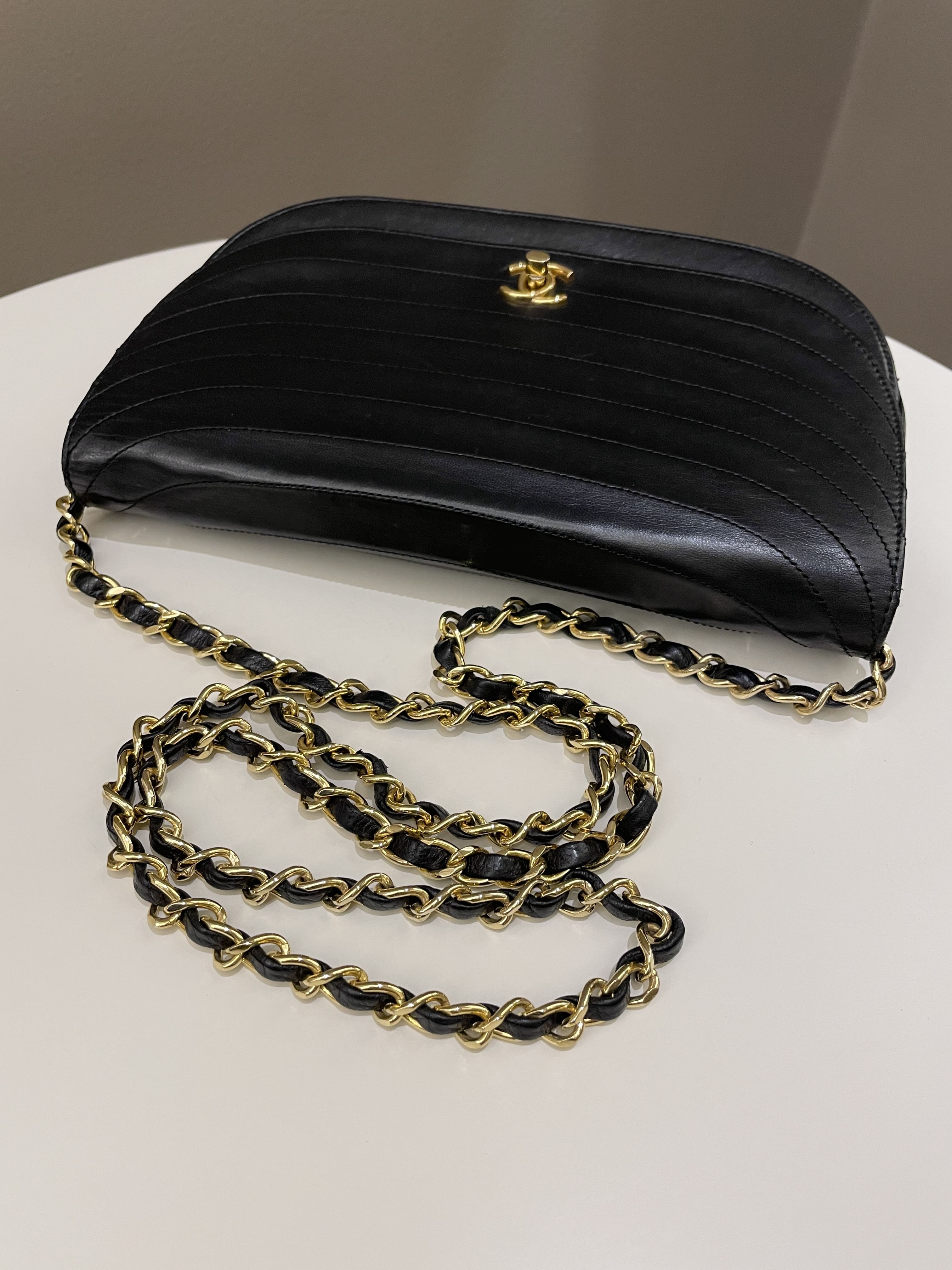 Chanel Vintage Crossbody Flap Bag Black Lambskin