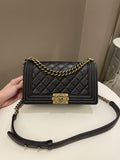 Chanel Quilted Stitch Boy Old Medium Black Calfskin