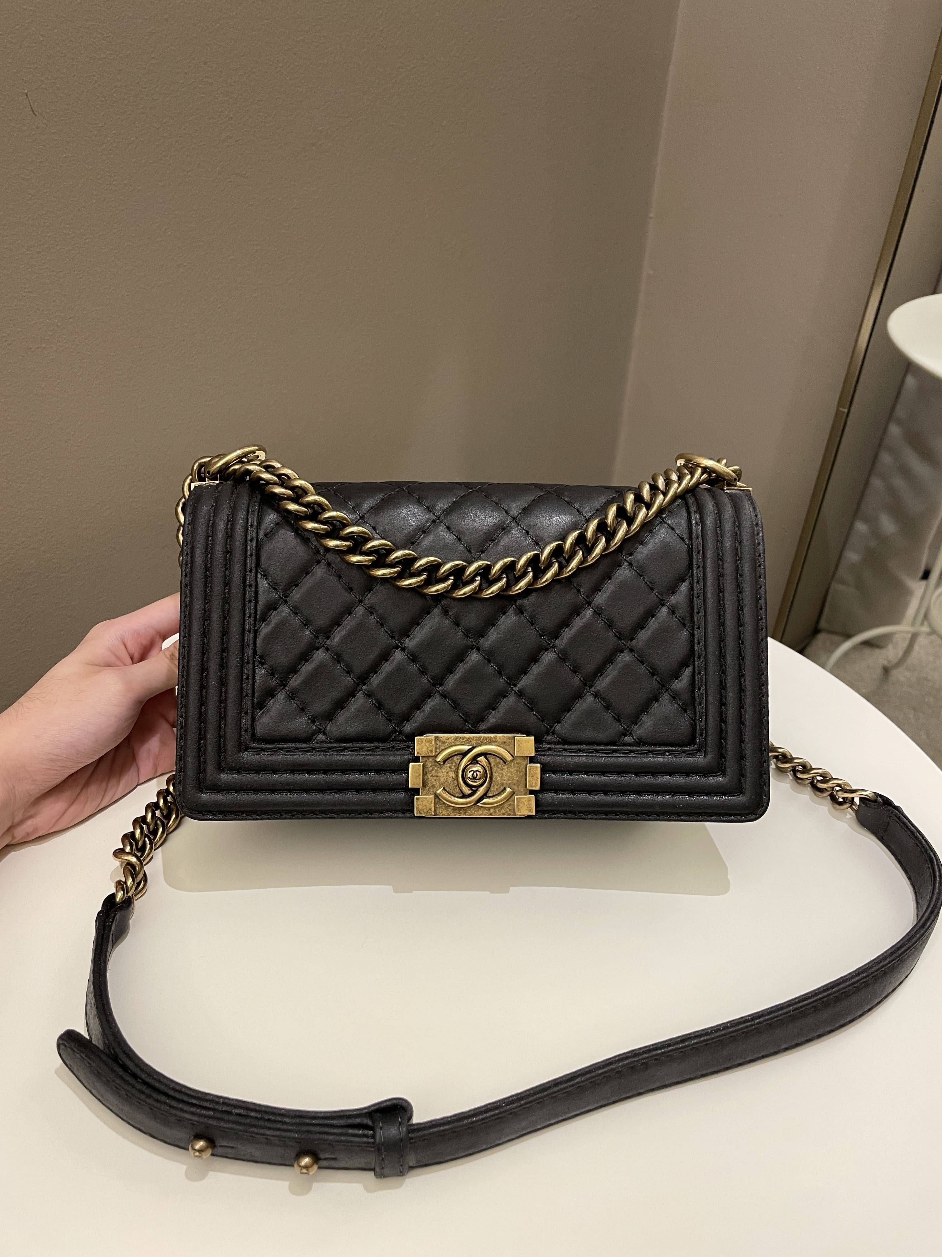 Chanel Quilted Stitch Boy Old Medium Black Calfskin