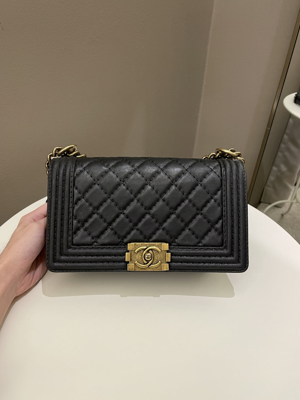 Chanel Quilted Stitch Boy Old Medium Black Calfskin