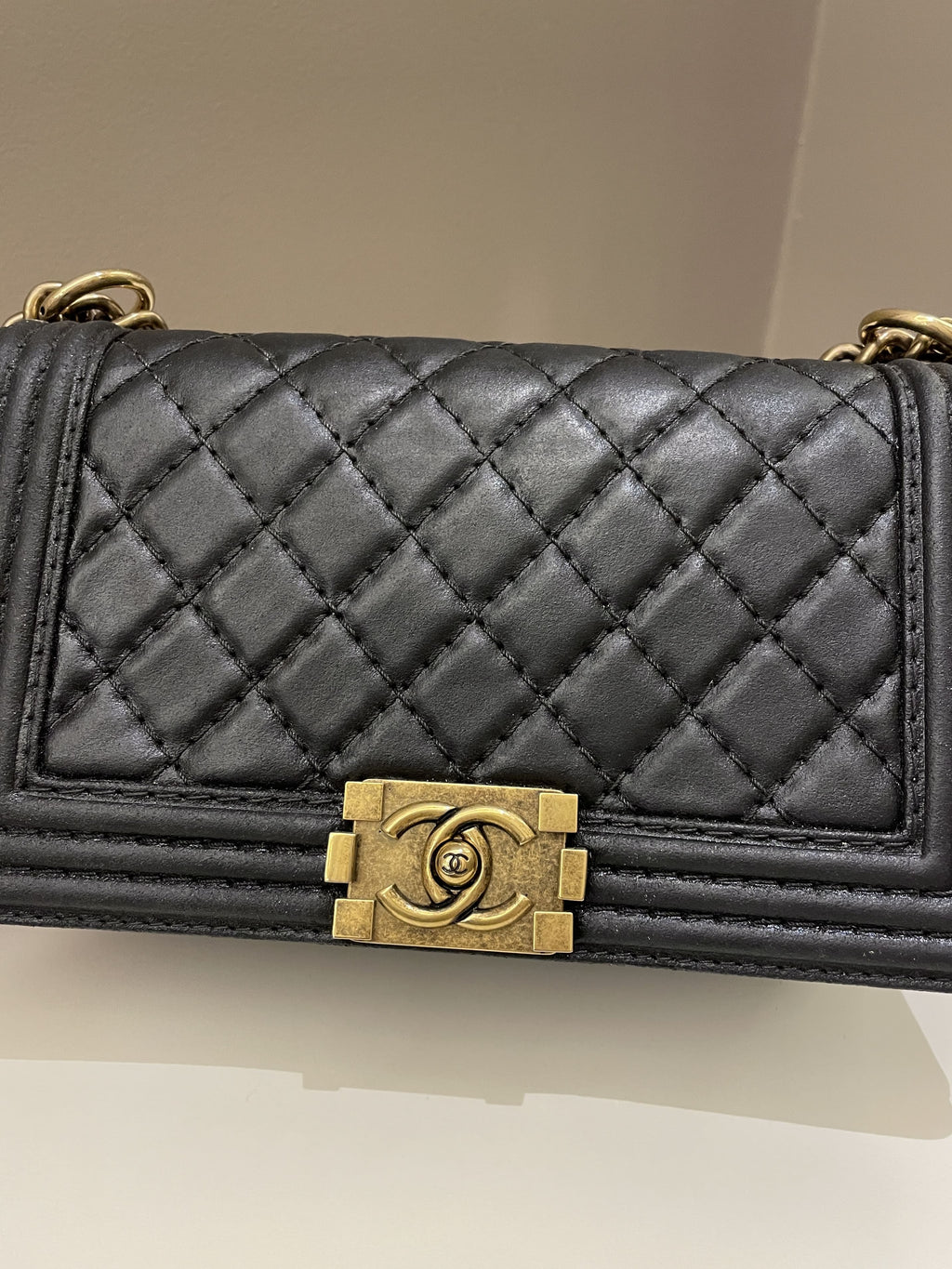 Chanel Quilted Stitch Boy Old Medium Black Calfskin