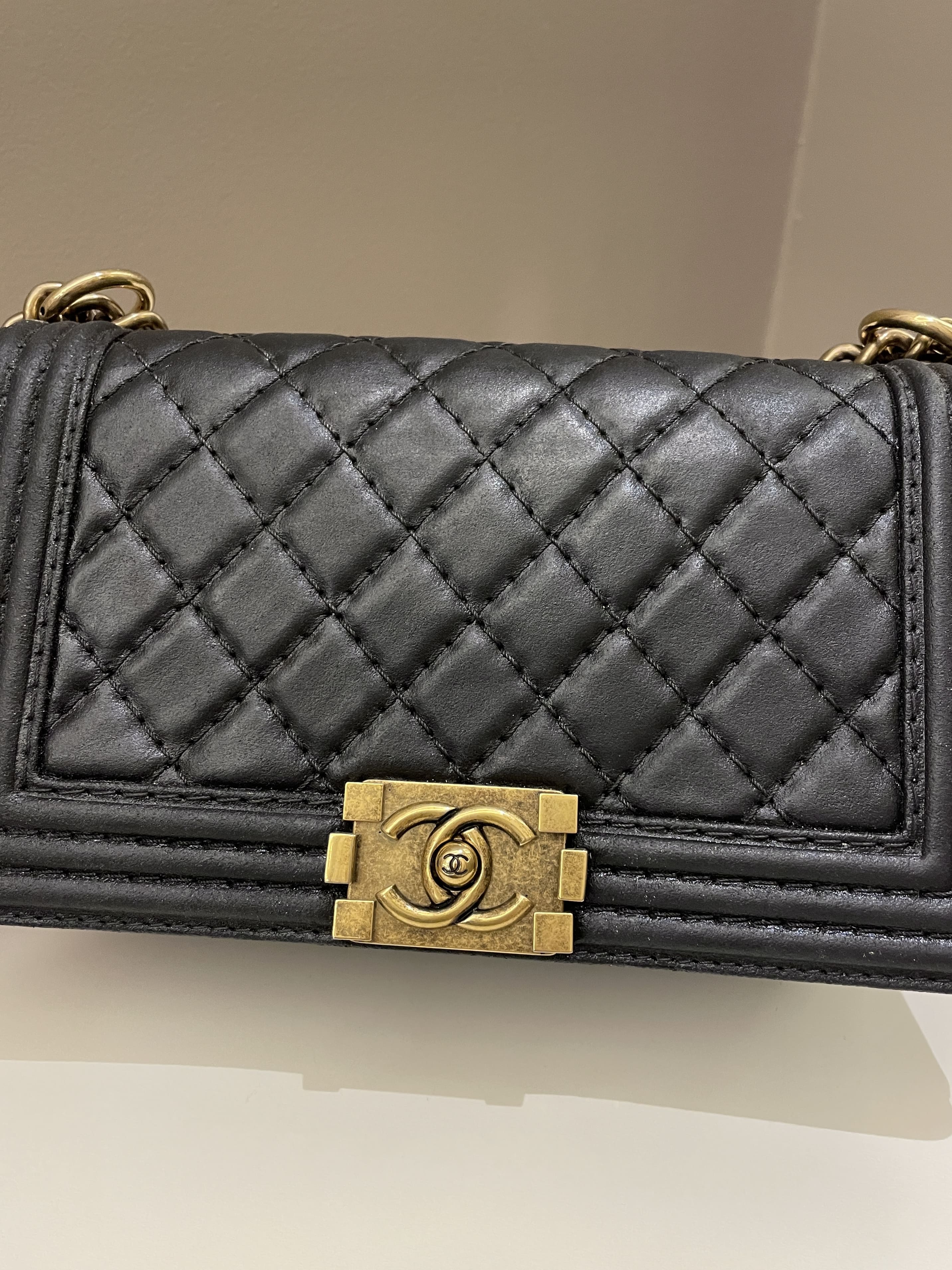 Chanel Quilted Stitch Boy Old Medium Black Calfskin