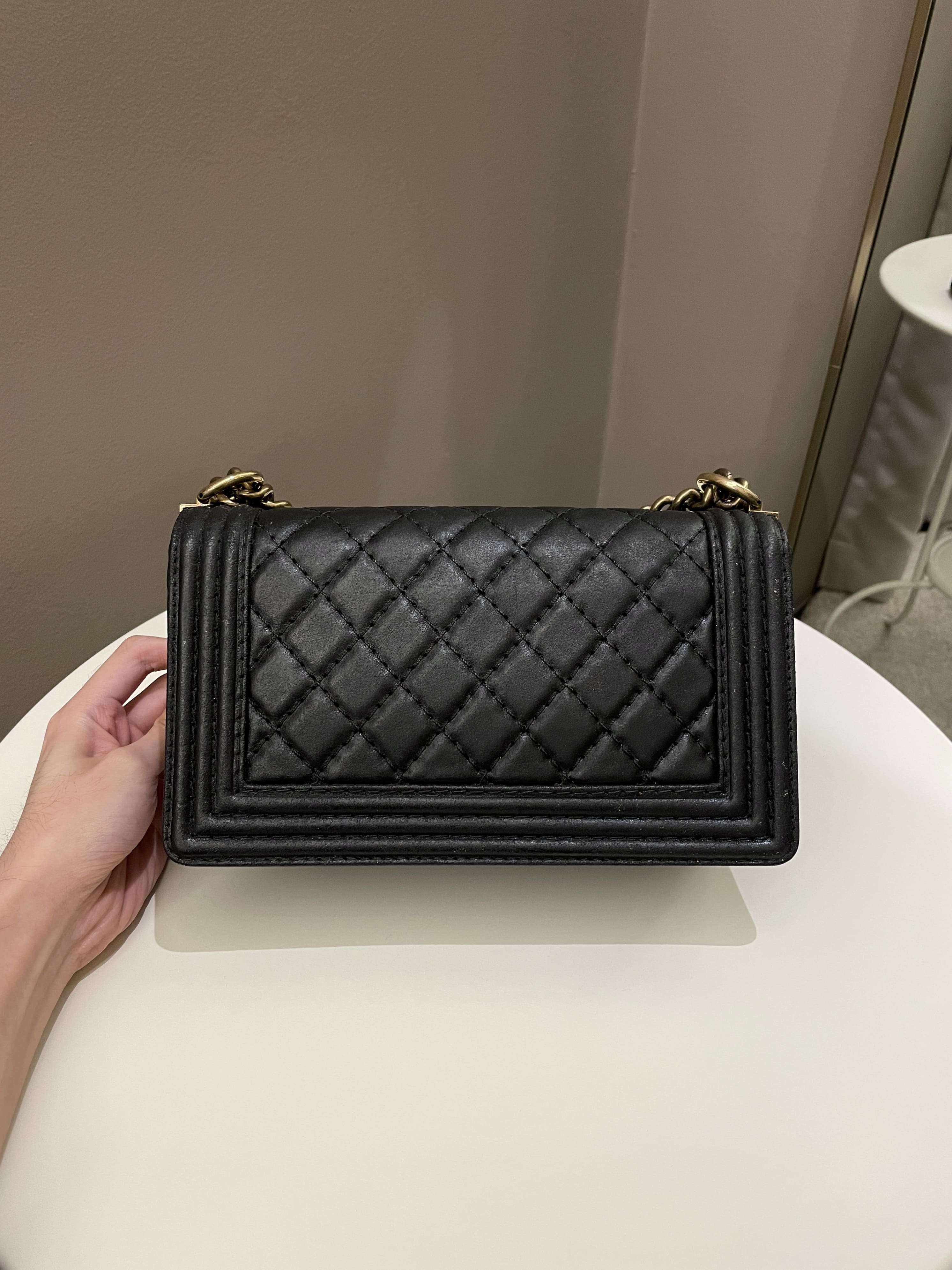 Chanel Quilted Stitch Boy Old Medium Black Calfskin