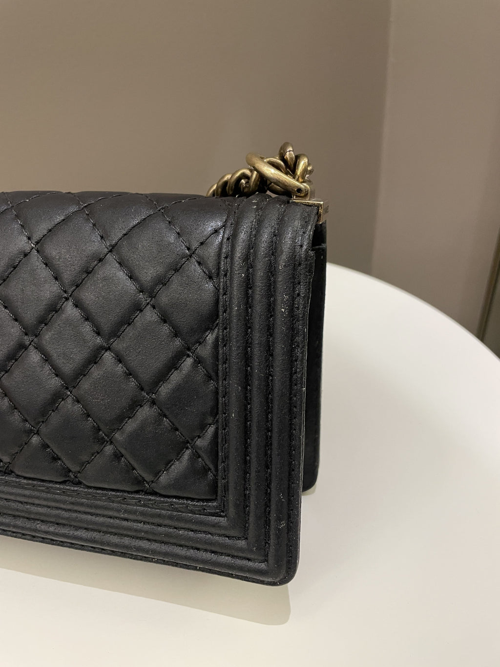 Chanel Quilted Stitch Boy Old Medium Black Calfskin