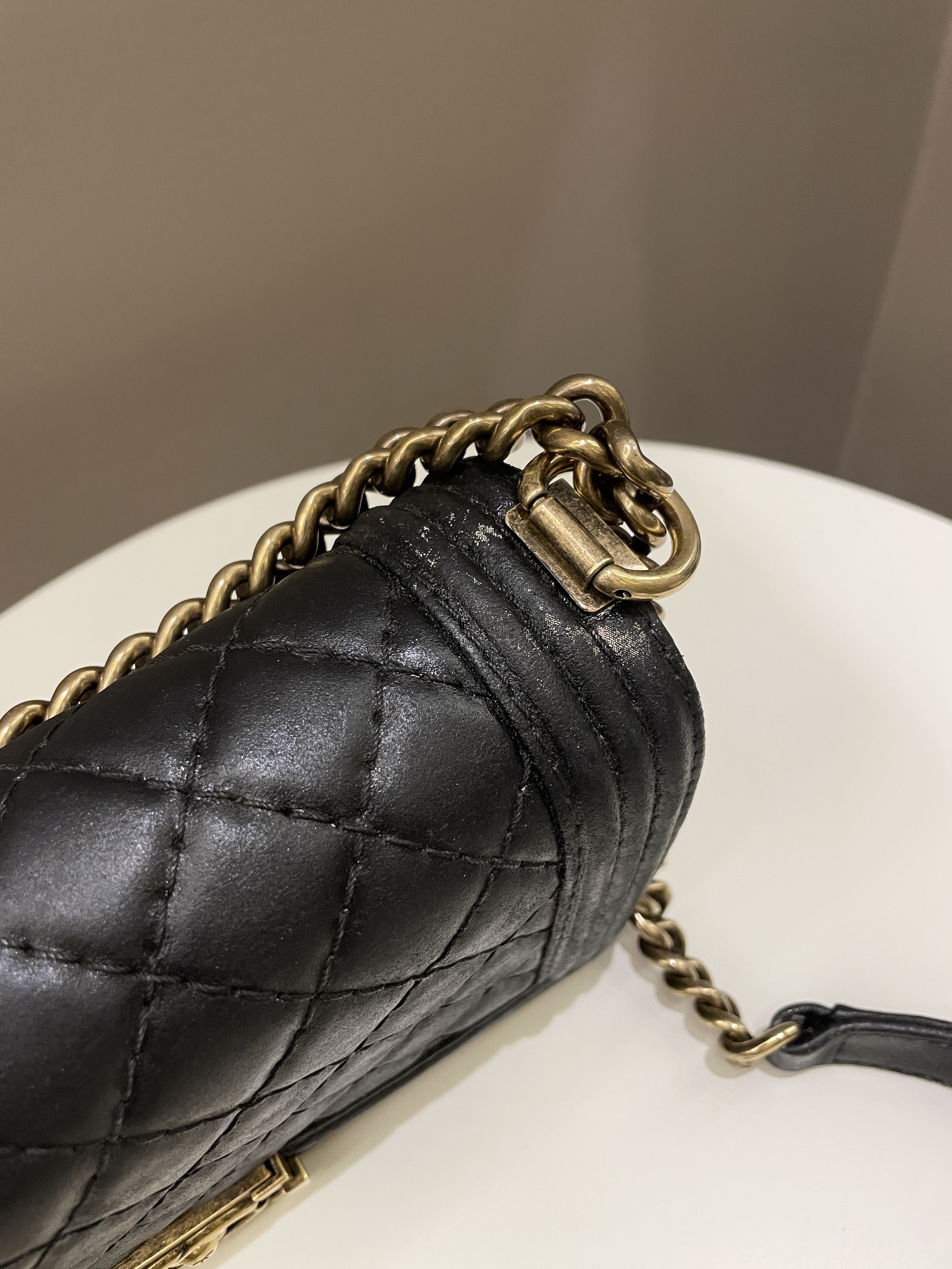 Chanel Quilted Stitch Boy Old Medium Black Calfskin