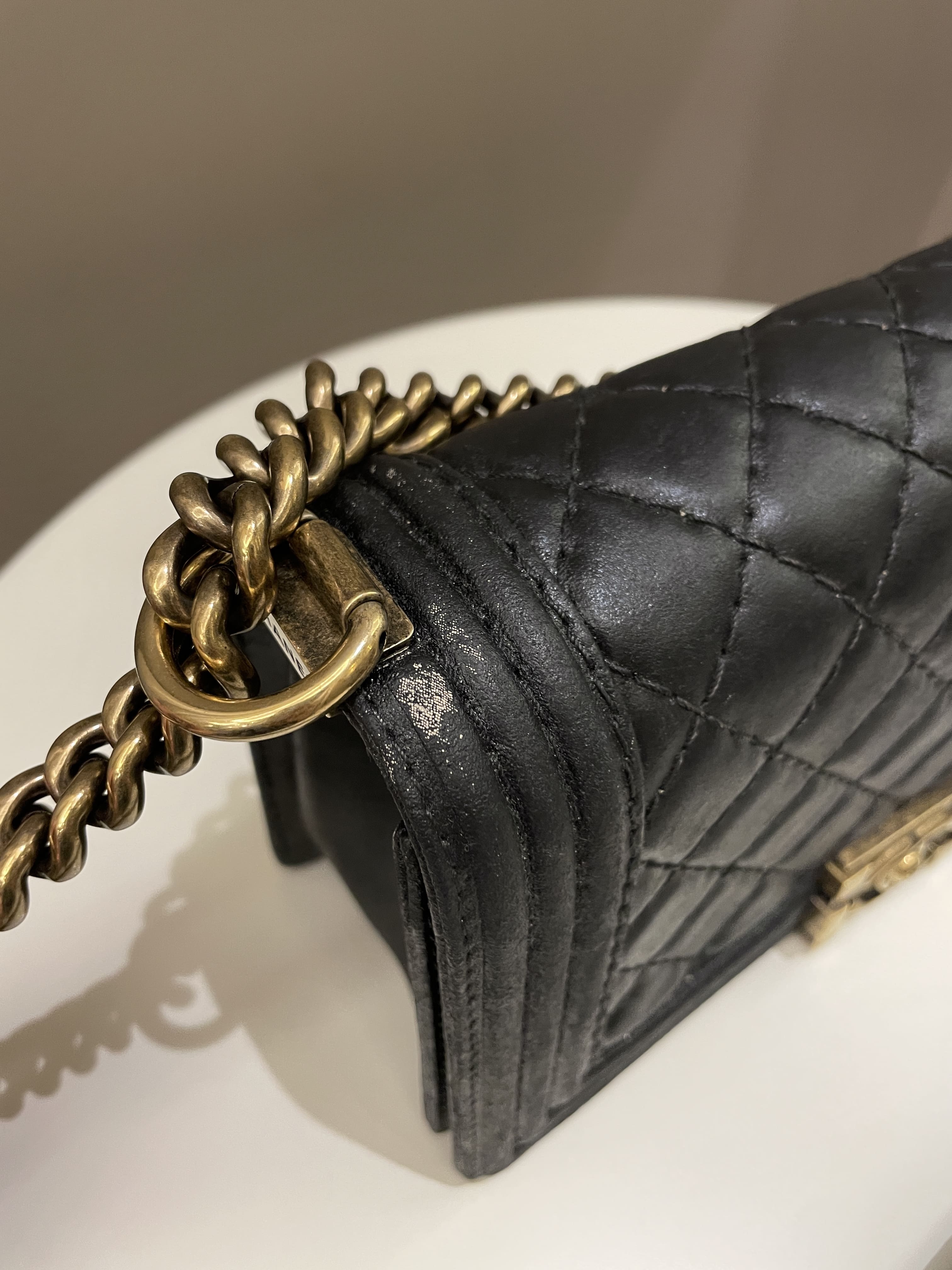 Chanel Quilted Stitch Boy Old Medium Black Calfskin