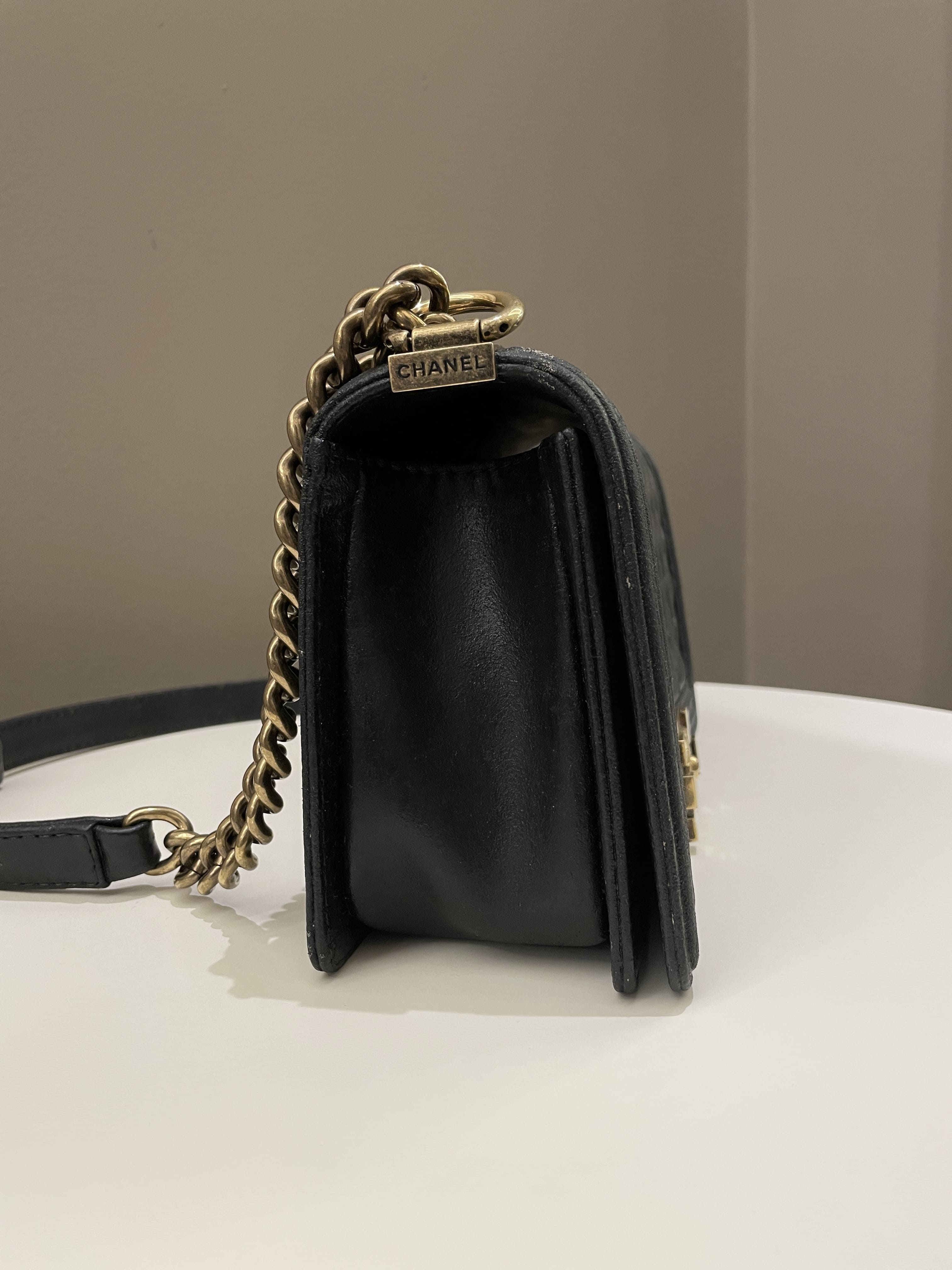 Chanel Quilted Stitch Boy Old Medium Black Calfskin