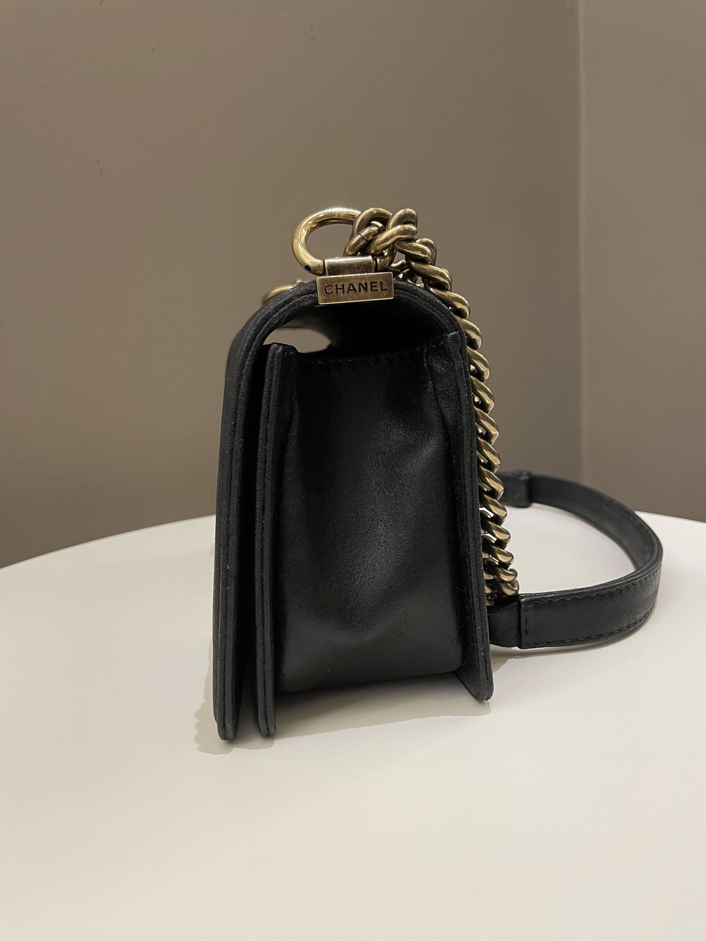 Chanel Quilted Stitch Boy Old Medium Black Calfskin