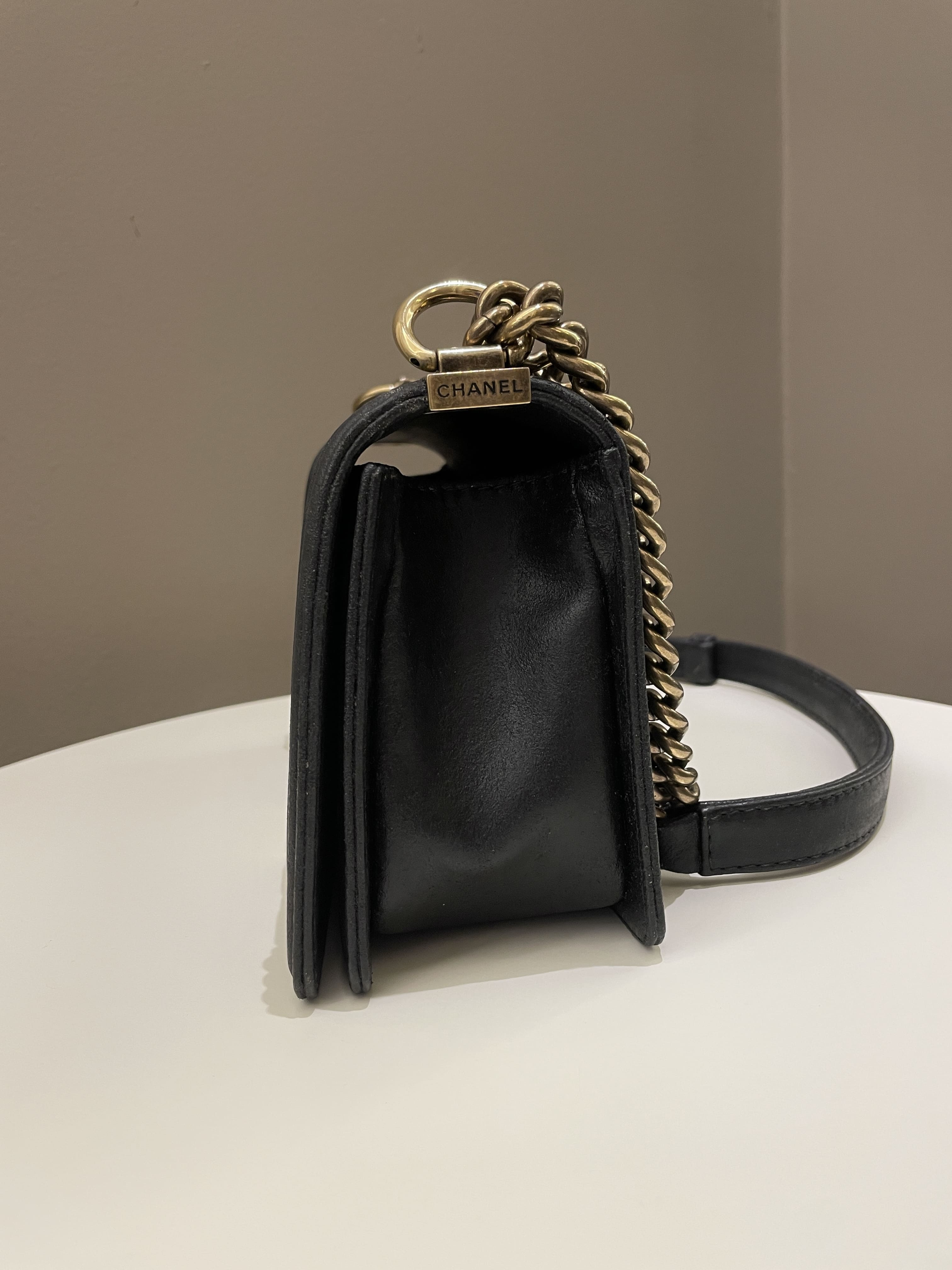Chanel Quilted Stitch Boy Old Medium Black Calfskin