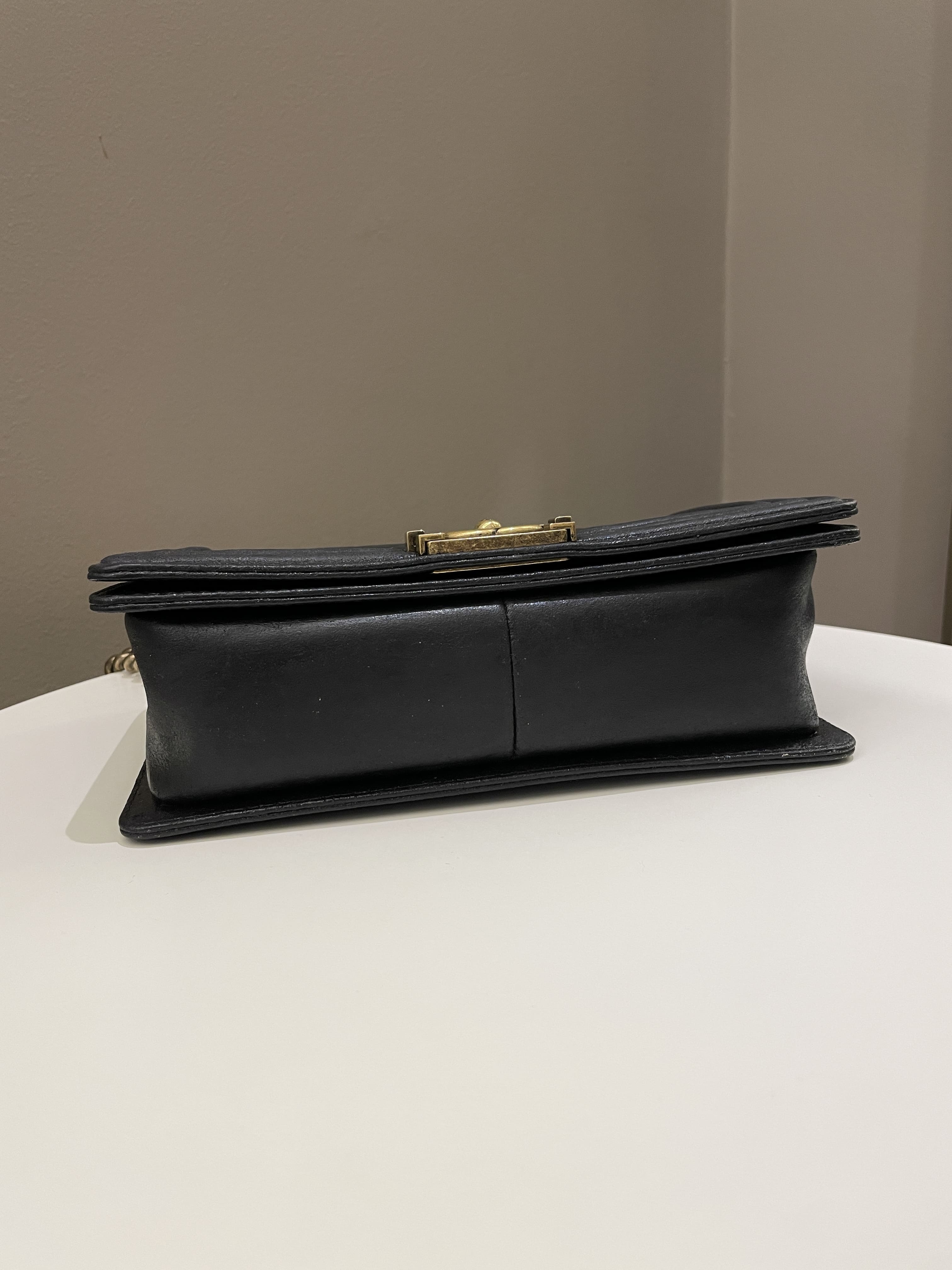 Chanel Quilted Stitch Boy Old Medium Black Calfskin