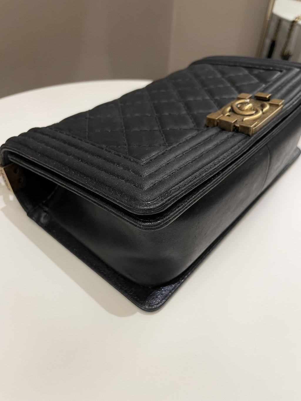 Chanel Quilted Stitch Boy Old Medium Black Calfskin