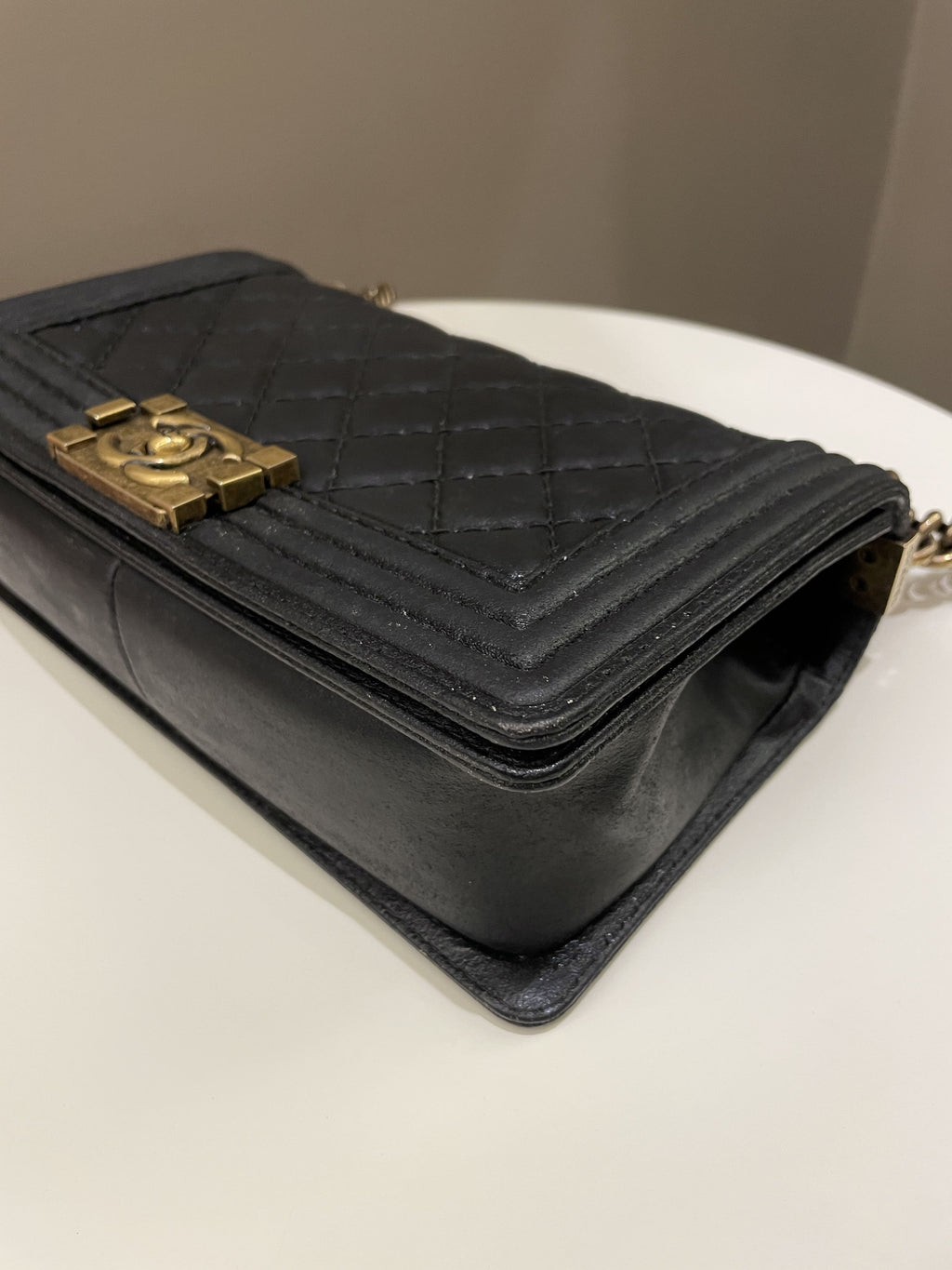 Chanel Quilted Stitch Boy Old Medium Black Calfskin
