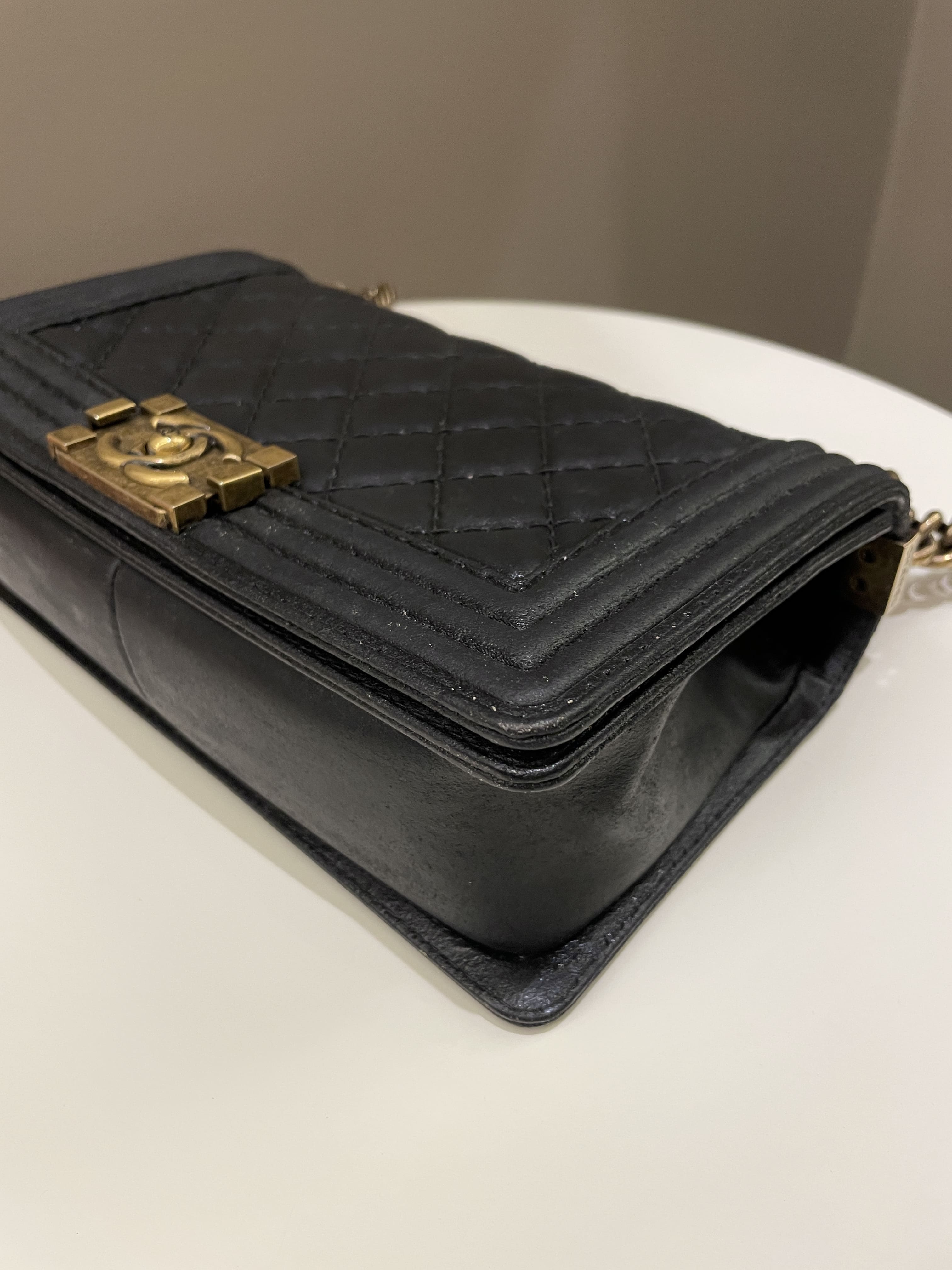 Chanel Quilted Stitch Boy Old Medium Black Calfskin
